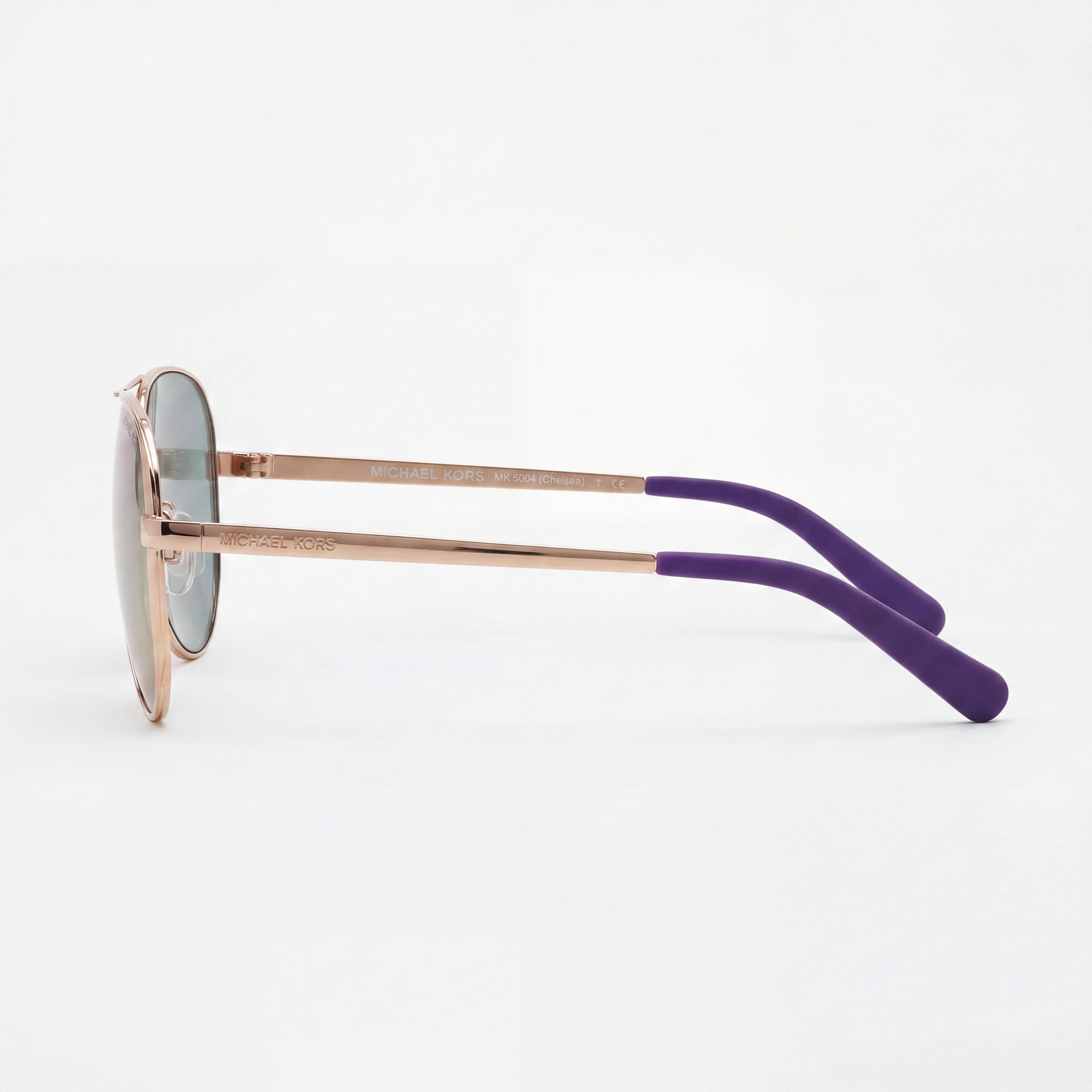 Gafas de sol Michael Kors Mk5004 Chelsea Pilot Composite para mujer, color oro rosa, morado, con protección UV y espejo, 58 mm, Photo 3