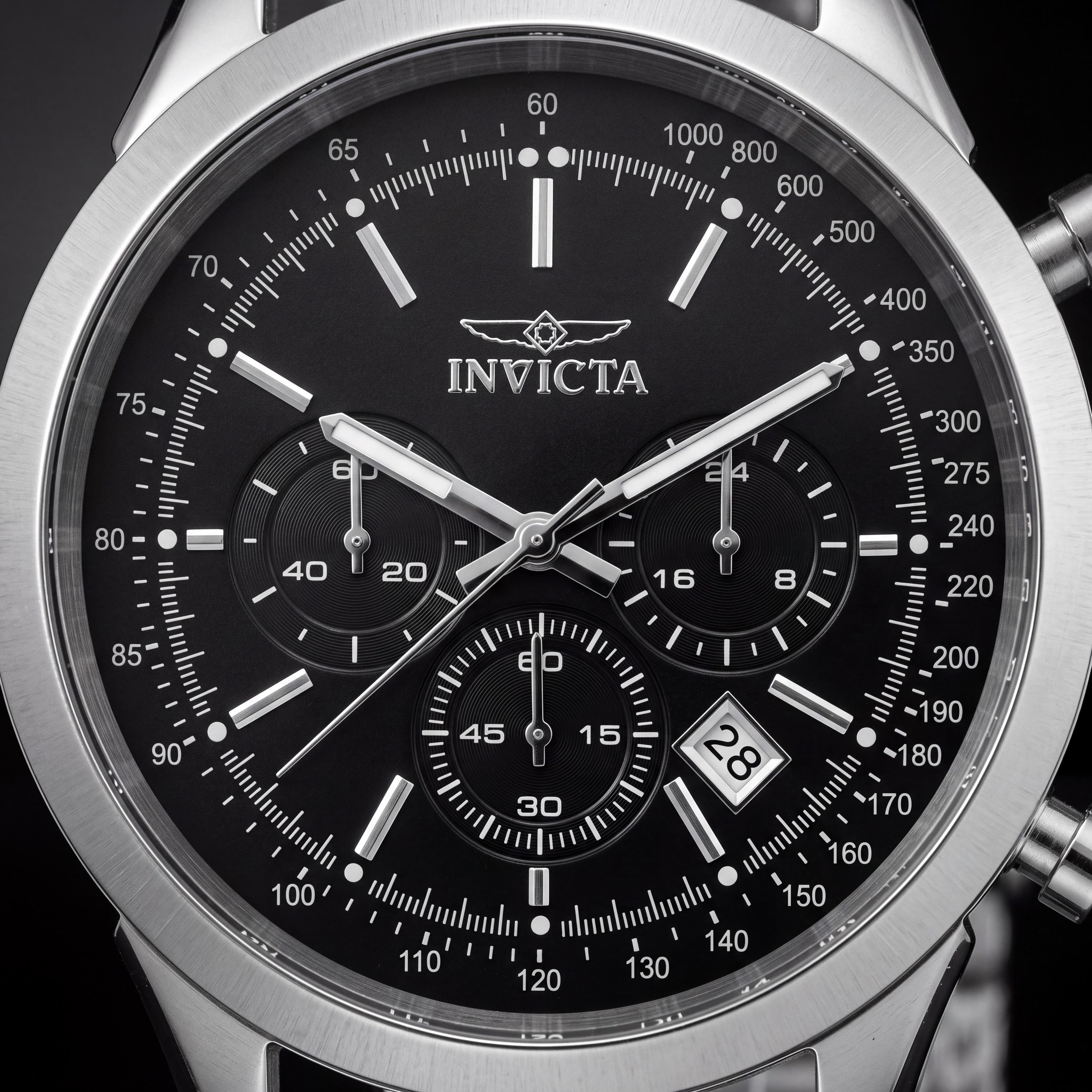 Invicta Speedway Cronógrafo para hombre de cuarzo de acero inoxidable plateado, resistente al agua hasta 100 m, brilla en la oscuridad, Photo 2