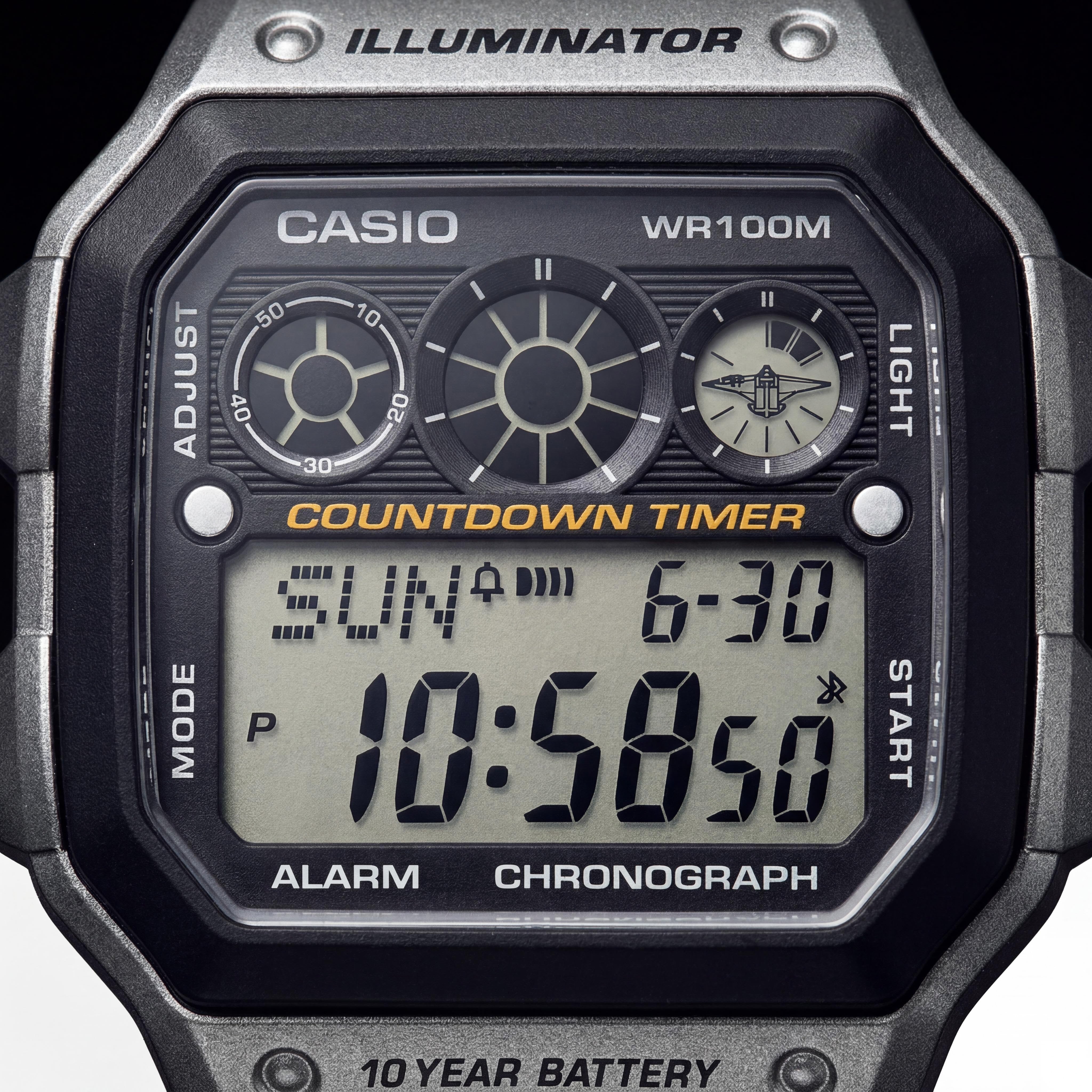 Casio AE-1300WH Men's Digital Quartz Watch, Black, 100M Water Resistant with World Time & Interval Timers, Photo 2