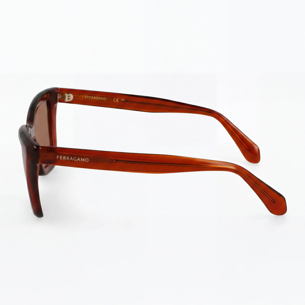 Ferragamo Sf2039se Women's Acetate Transparent Rust Sunglasses with UV 400 Solid Brick Lenses 53mm
