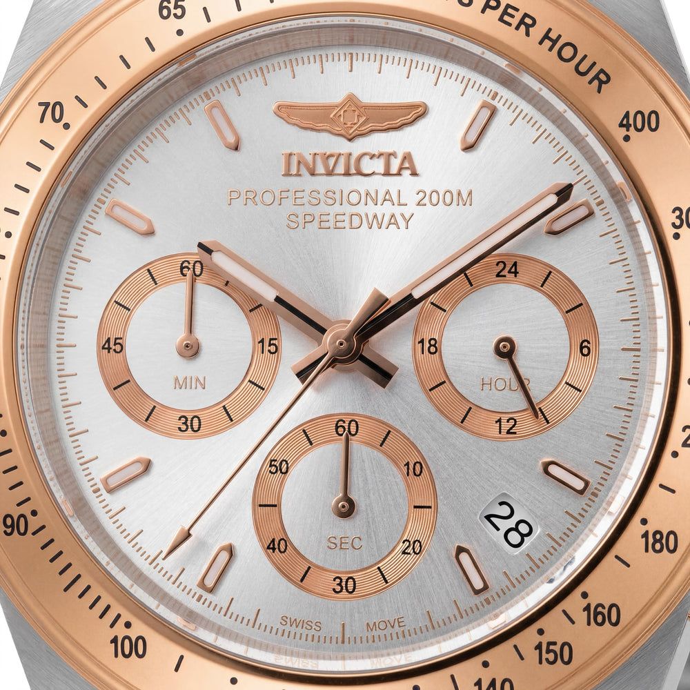 Invicta Speedway 30995 Cronógrafo Unisex Dos Tonos Acero Inoxidable Oro Esfera Plateada Reloj Luminoso 39.5mm