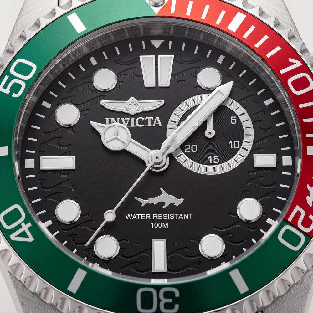 Reloj Invicta Pro Diver 49272 para hombre, de cuarzo, acero inoxidable plateado, esfera negra, 43 mm, resistente al agua hasta 10 ATM.