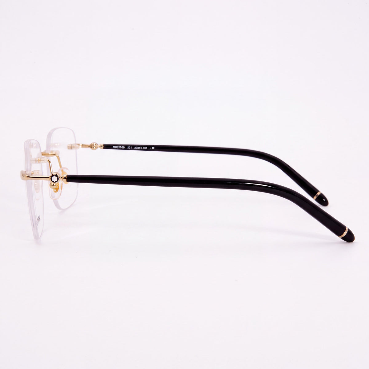 Monturas ópticas para hombre MONTBLANC 0274o-001 de lujo minimalista en acetato dorado, transparente y negro, 58 mm, Photo 3
