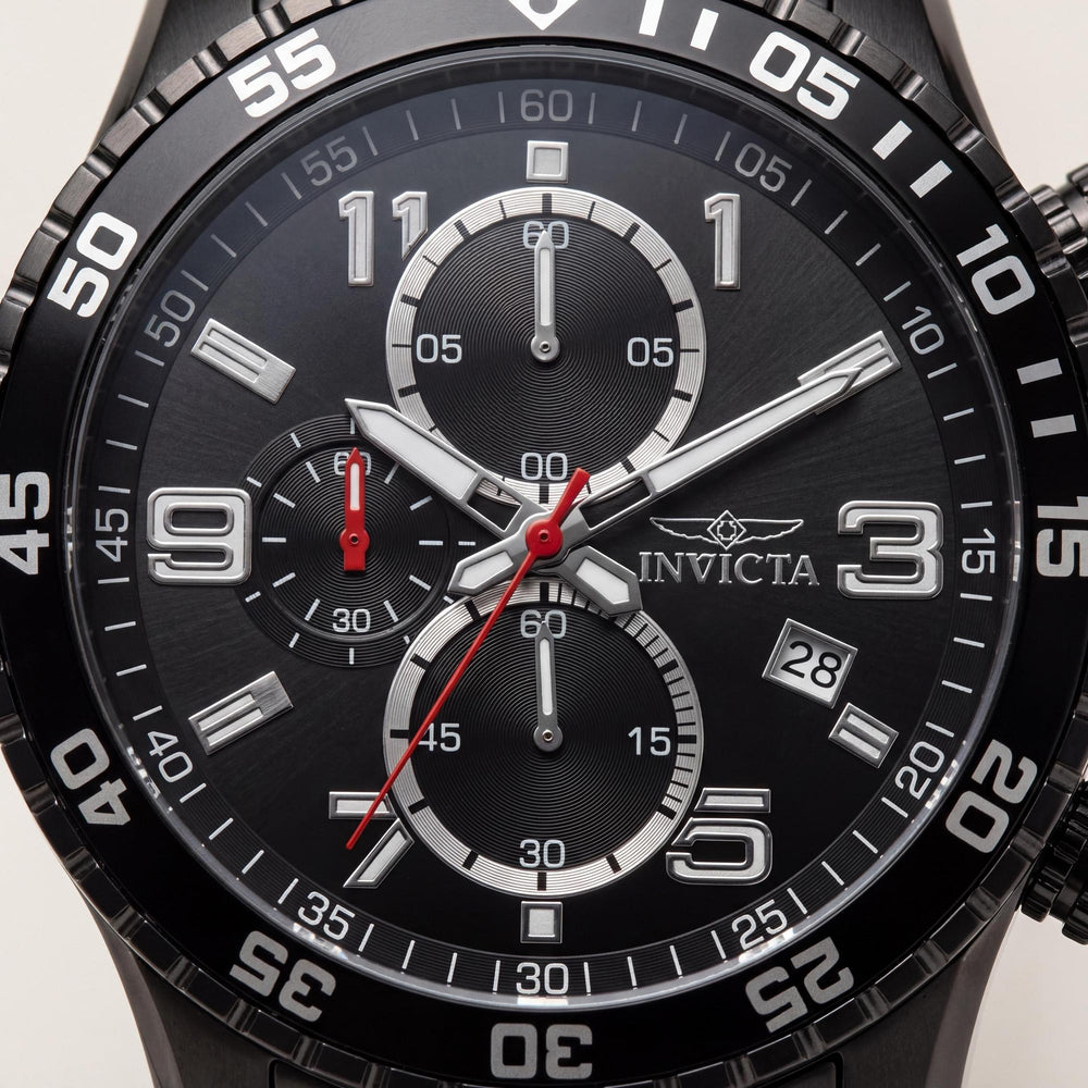 Reloj Invicta Specialty 36985 unisex de cuarzo y acero inoxidable con cronógrafo, esfera negra, 45 mm