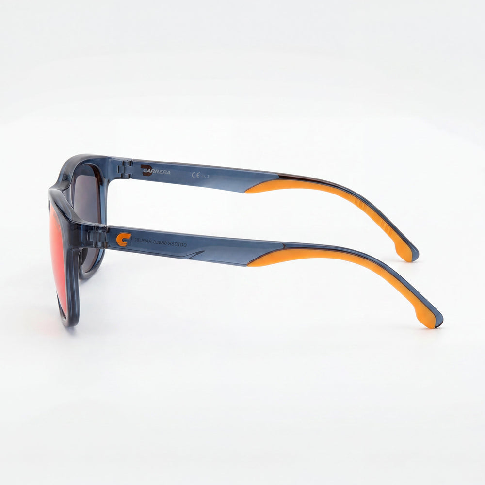 Gafas de sol Carrera Race 8054 unisex con montura de plástico azul transparente y lentes azules con protección UV, 52 mm