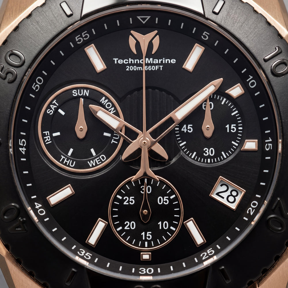 TechnoMarine Hombre Cronógrafo de Cuarzo Luminoso de Acero Inoxidable Multicolor con Correa de Silicona Negra de 48 mm