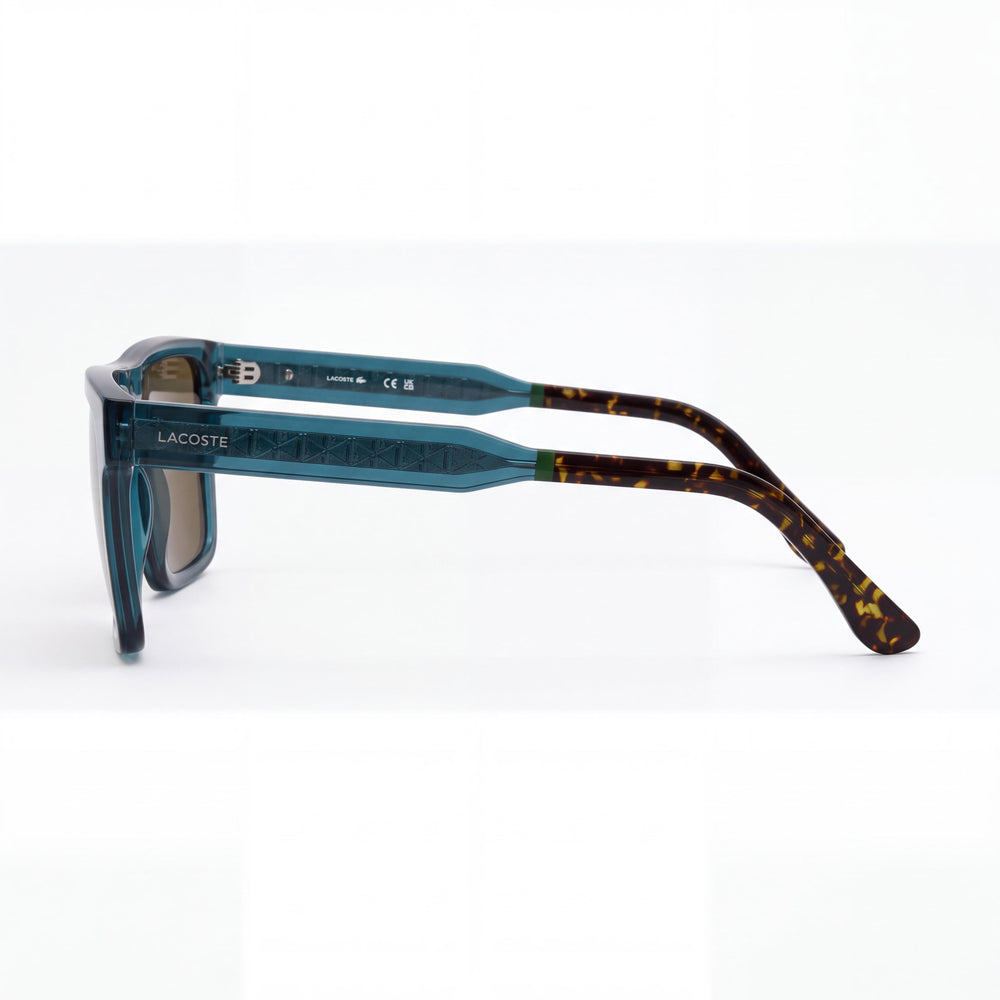Gafas de sol para hombre Lacoste L6059S N con montura de plástico azul transparente y lentes azules con protección UV, 56 mm