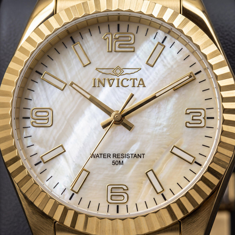 Invicta Specialty 50127 Reloj de cuarzo de acero inoxidable dorado para hombre, esfera de nácar, 43 mm