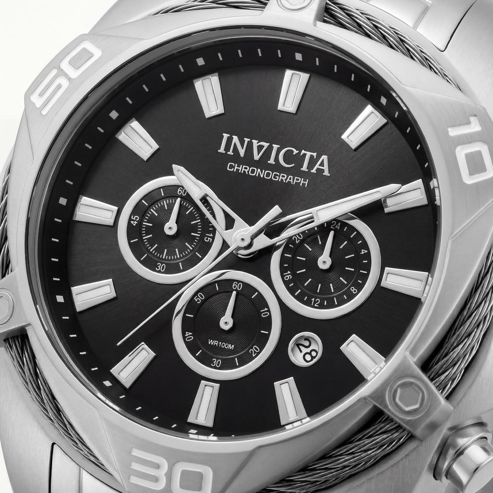 Reloj Invicta Bolt 34118 para hombre, cronógrafo de cuarzo, acero inoxidable plateado, esfera gris, 50 mm
