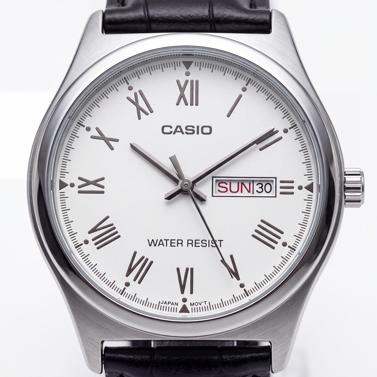 Casio mtp-v006l-7b Unisex Quartz Analog Watch, 38mm Round Case, White Dial, Black Leather Strap, Water Resistant, Photo 2