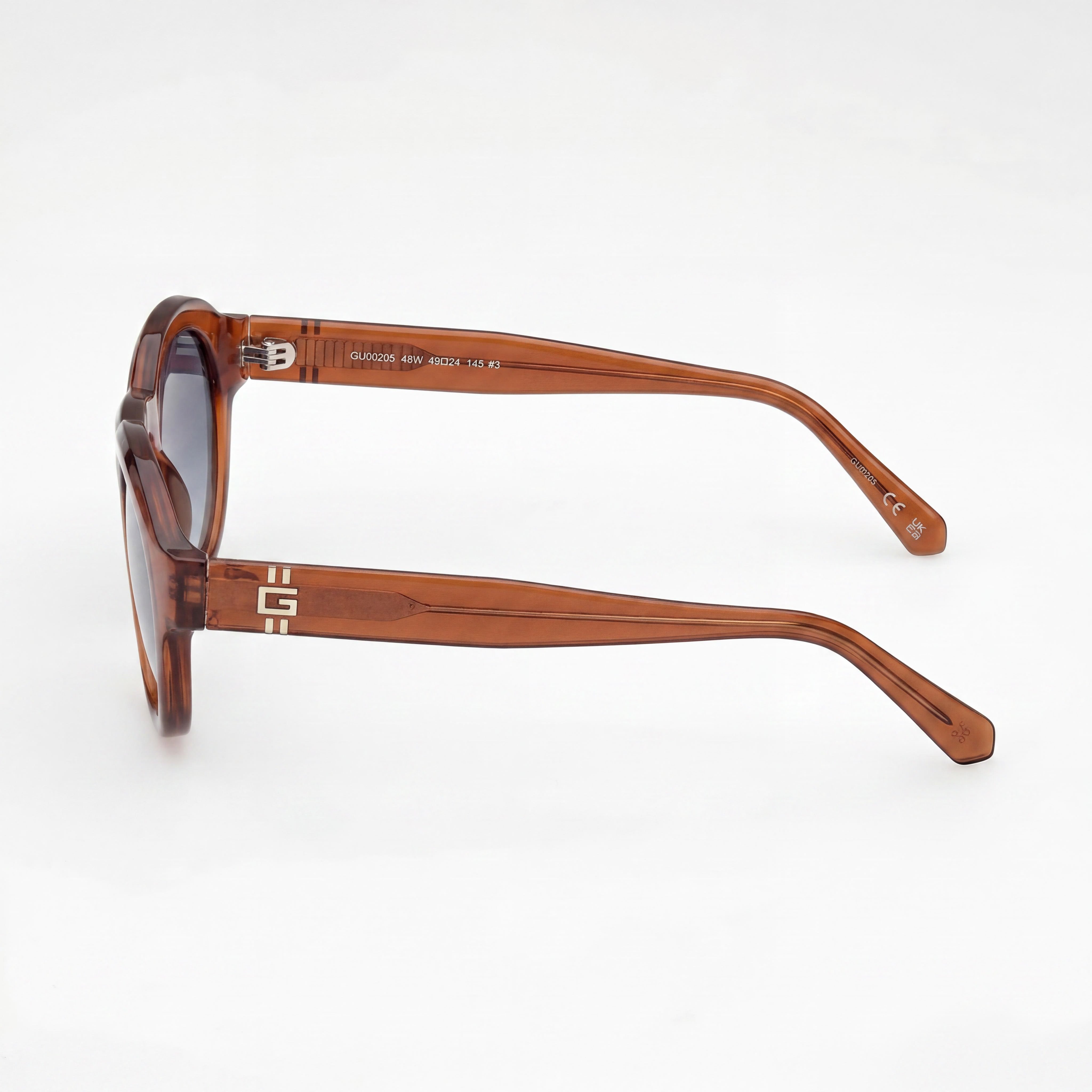 GUESS Gafas de sol casuales unisex de plástico marrón oscuro brillante con montura, lentes degradadas azules con protección UV, no polarizadas, 49 mm, Photo 3