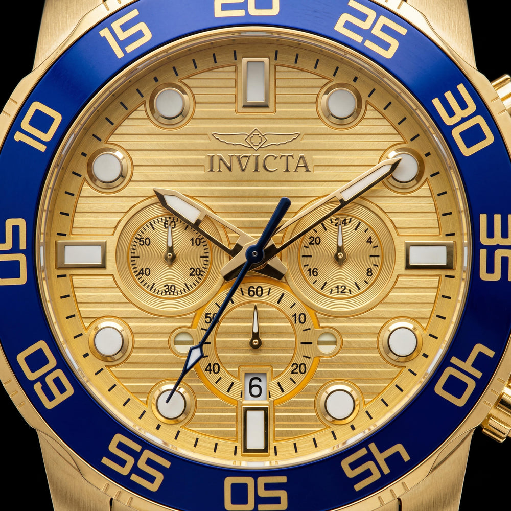 Invicta 22227 Pro Diver Cronógrafo Unisex con Fecha, Acero Inoxidable Dorado, Resistente al Agua 100m, Bisel Unidireccional