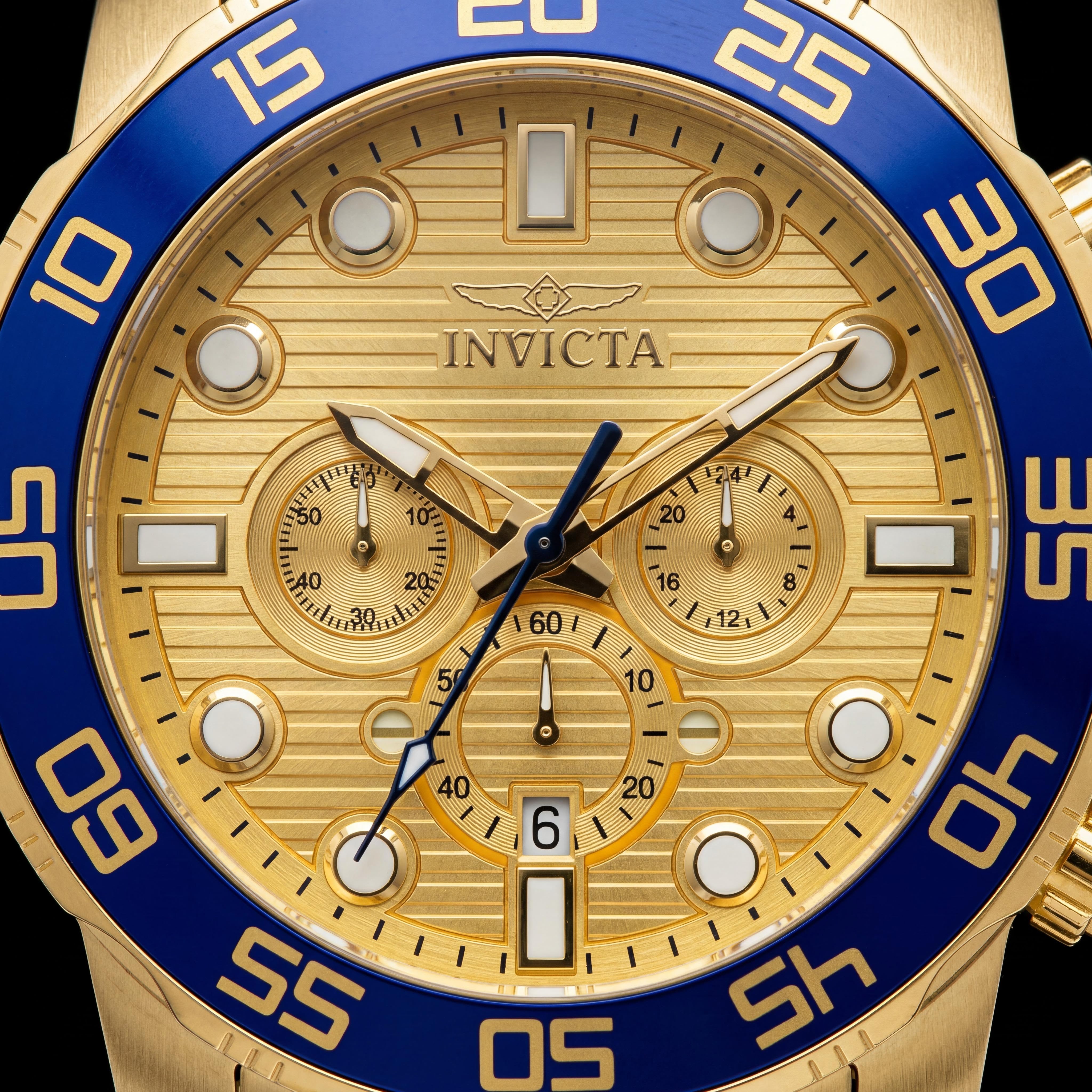 Invicta 22227 Pro Diver Unisex Chronograph Date Dive Watch, Gold Stainless Steel, 100m Water Resistant, Unidirectional Bezel, Photo 2
