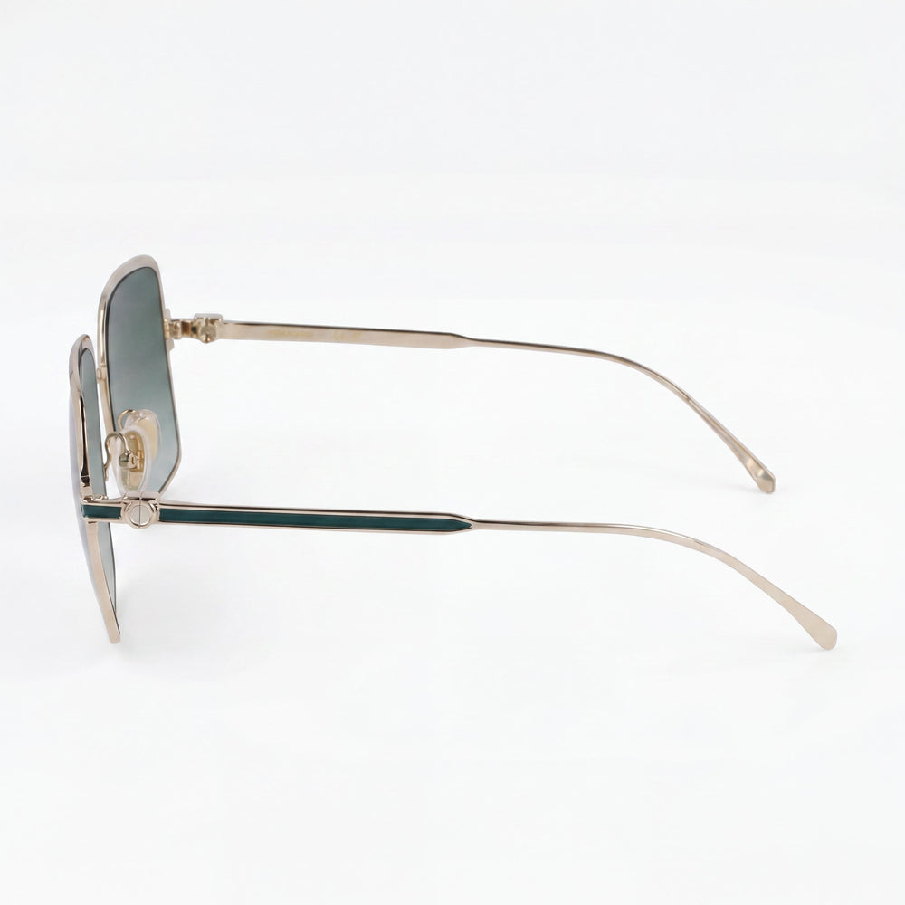 Gafas de sol para hombre Ferragamo Sf317s de titanio dorado con lentes de policarbonato verde degradado, protección UV 400, 57 mm