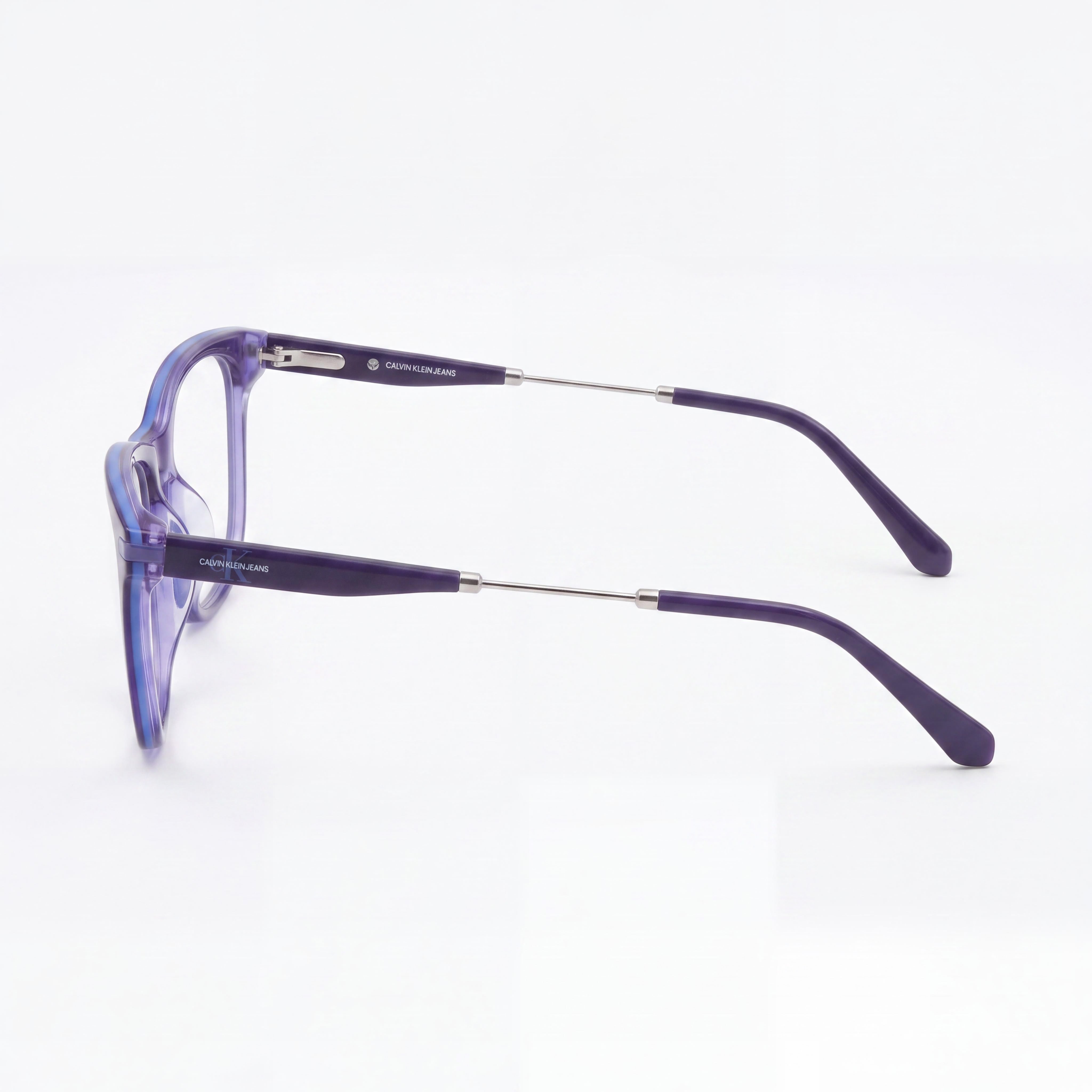 Calvin Klein Jeans Gafas de Mujer con Montura Rectangular de Propionato Azul Marino Púrpura Transparente 52mm, Photo 2