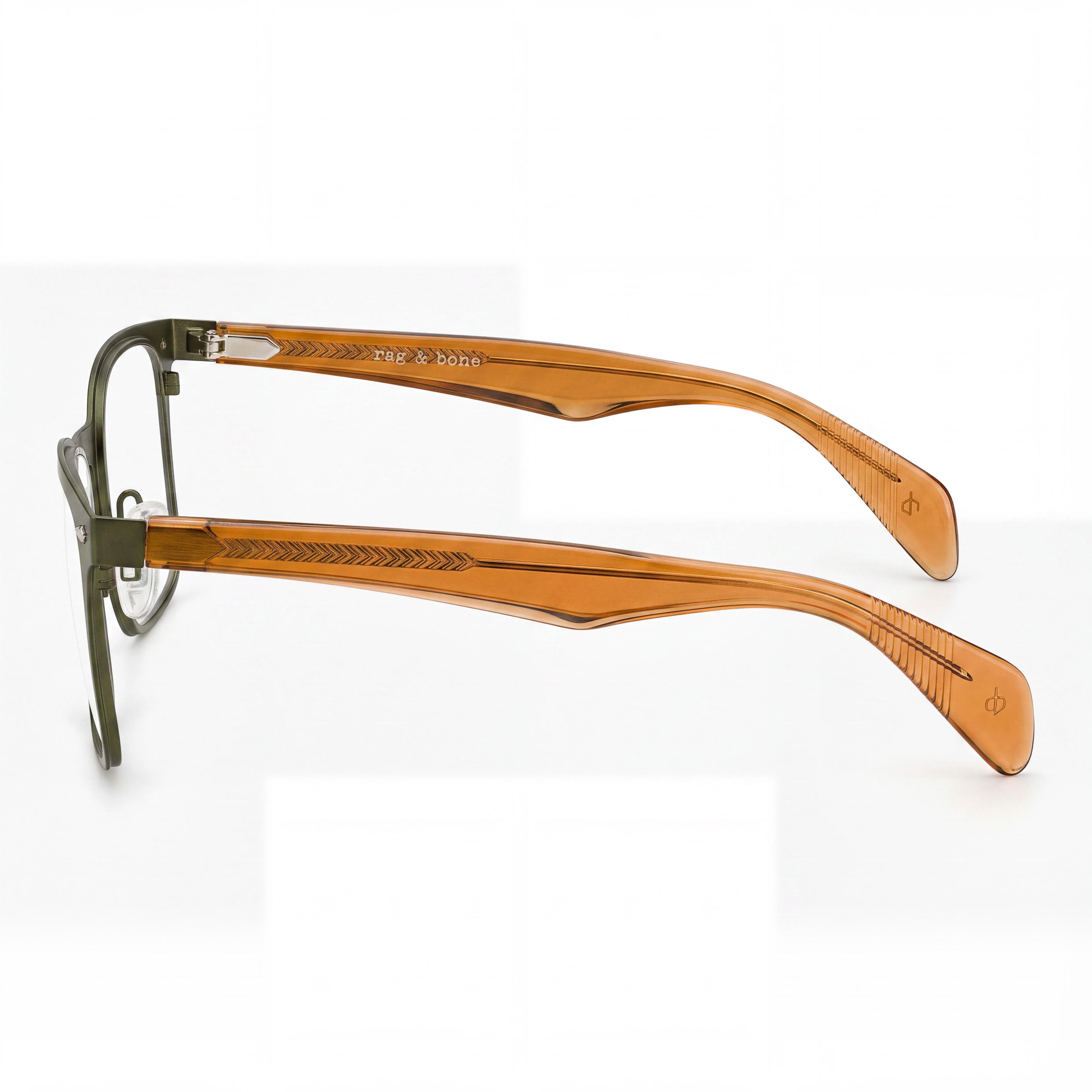 Armazones de metal para gafas de receta Rag & Bone Rnb 7002 para hombres, color café oliva oscuro, con lentes de 54 mm, puente de 19 mm, patillas de 145 mm, Photo 3