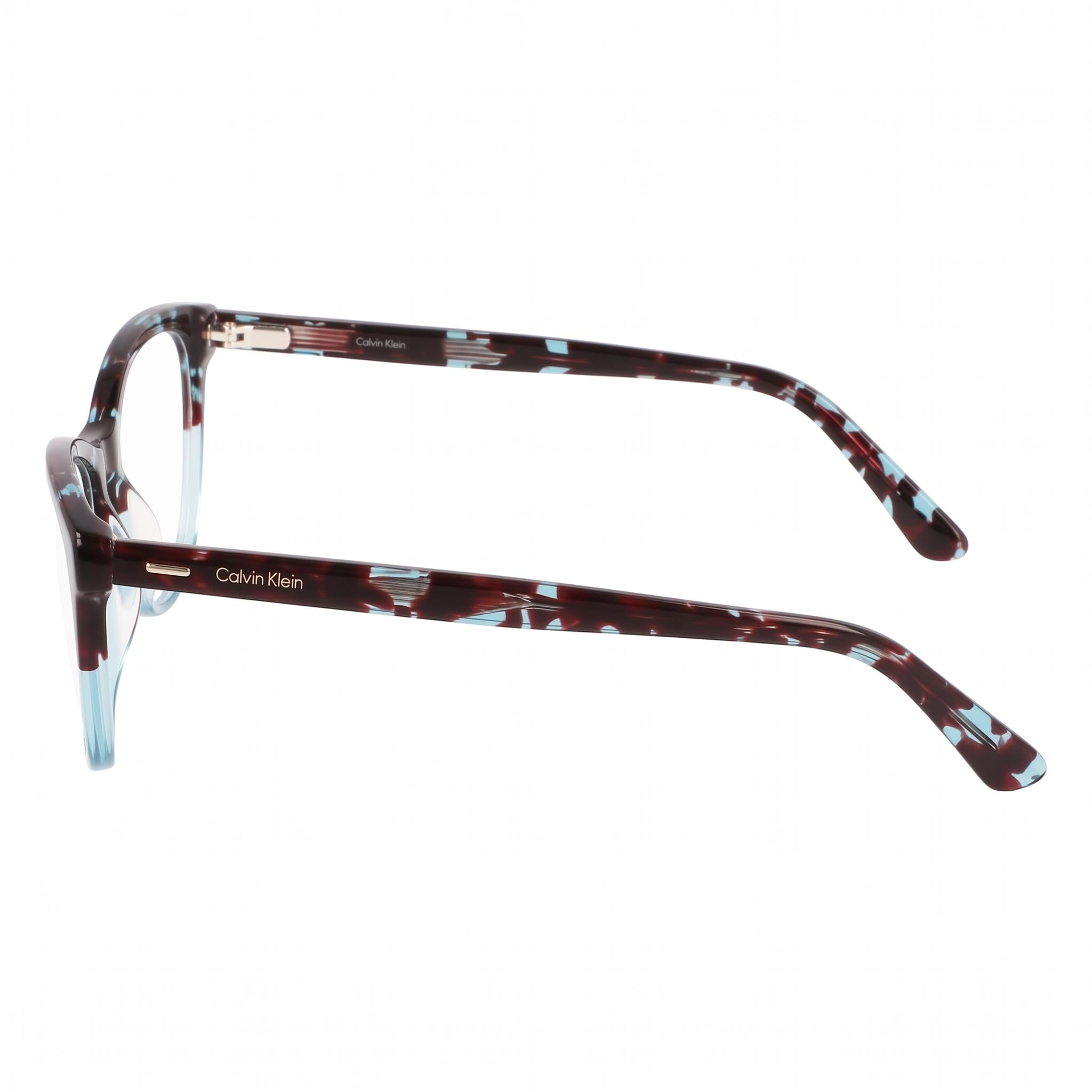 Calvin Klein Ck21519 Unisex Cat Eye Eyeglasses with Plastic Frame in Transparent Blue Havana, 53mm, Photo 3