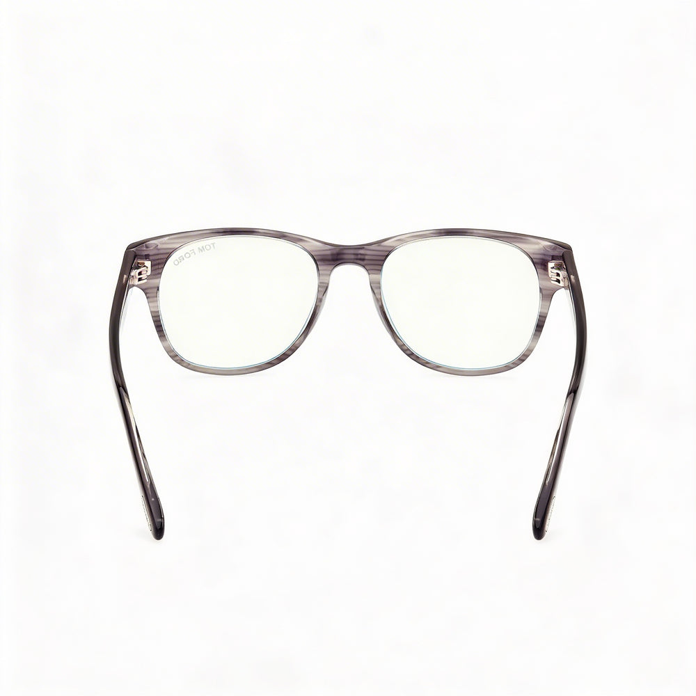 Tom Ford FT5898-B Men's Full Rim Square Plastic Eyeglasses Frames, Striped Grey Blue Block, 52mm