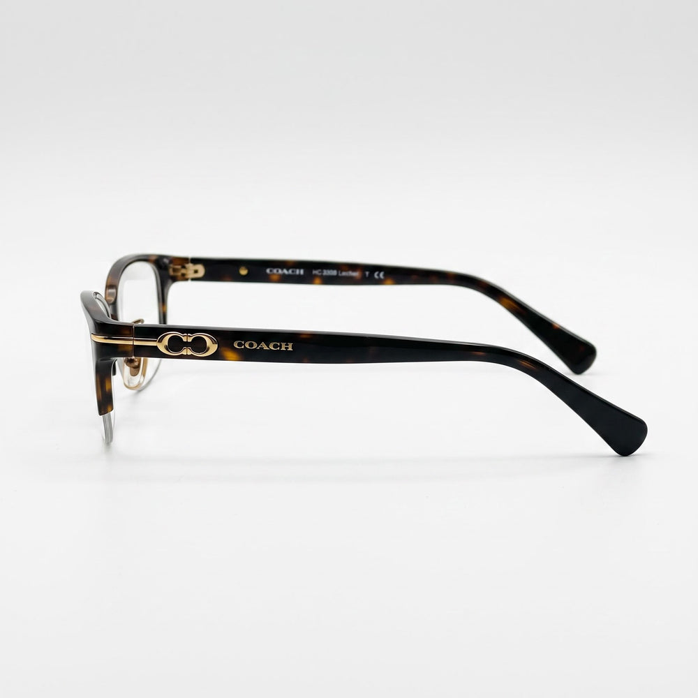 COACH Hc 5058 Women's Semi-Rim Rectangle Satin Dark Brown Dark Tortoise Composite Eyeglasses 49mm