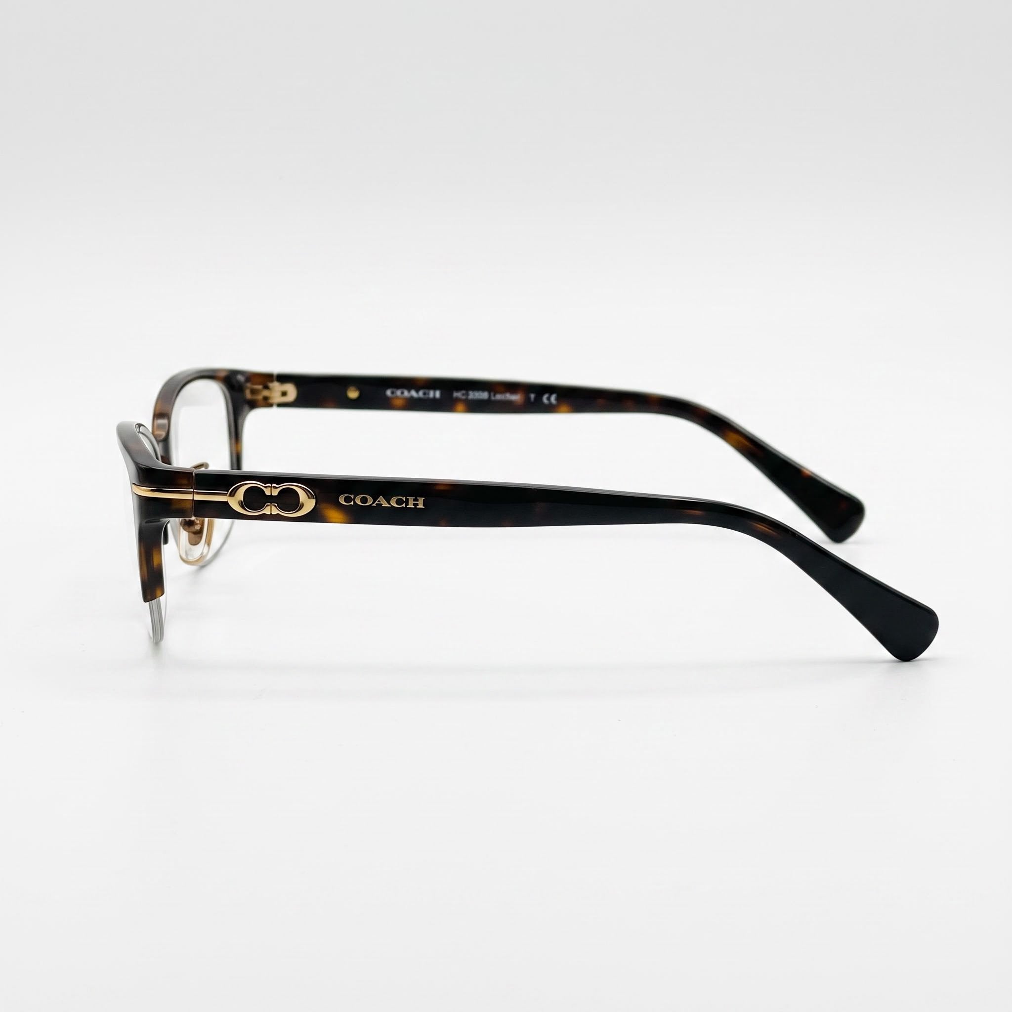 COACH Hc 5058 Women's Semi-Rim Rectangle Satin Dark Brown Dark Tortoise Composite Eyeglasses 49mm, Photo 3