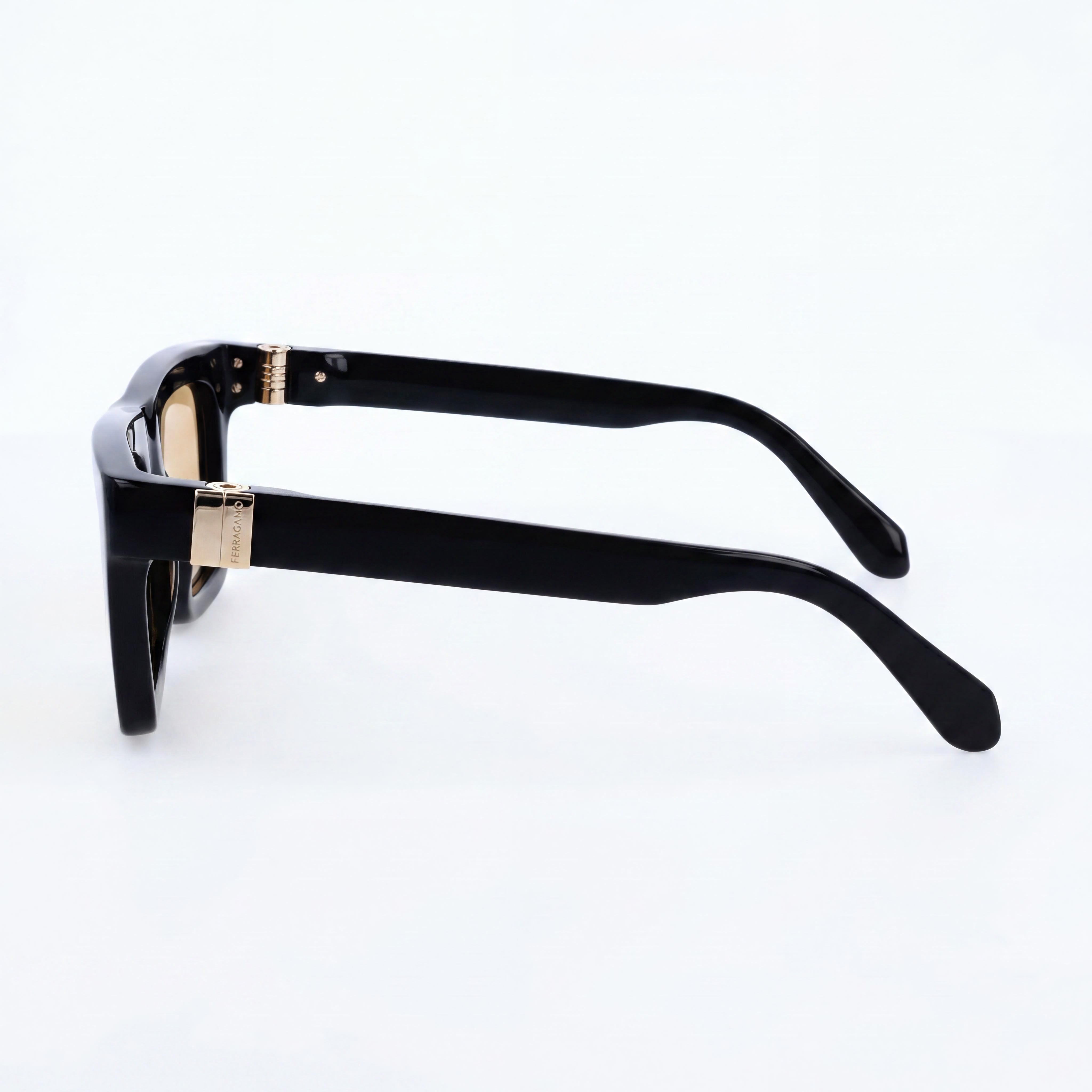Ferragamo Modern Men's Acetate Frame Sunglasses in Black Gold with UV 400 Protection, 54mm Lens Width, Photo 3