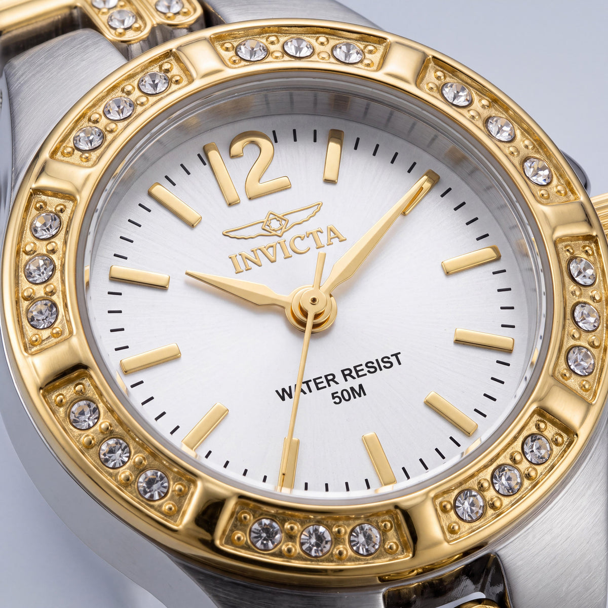 Reloj de pulsera Invicta para mujer de la colección Wildflower, con esfera blanca en tono dorado, acentos de cristal y cuarzo suizo resistente al agua, Photo 2