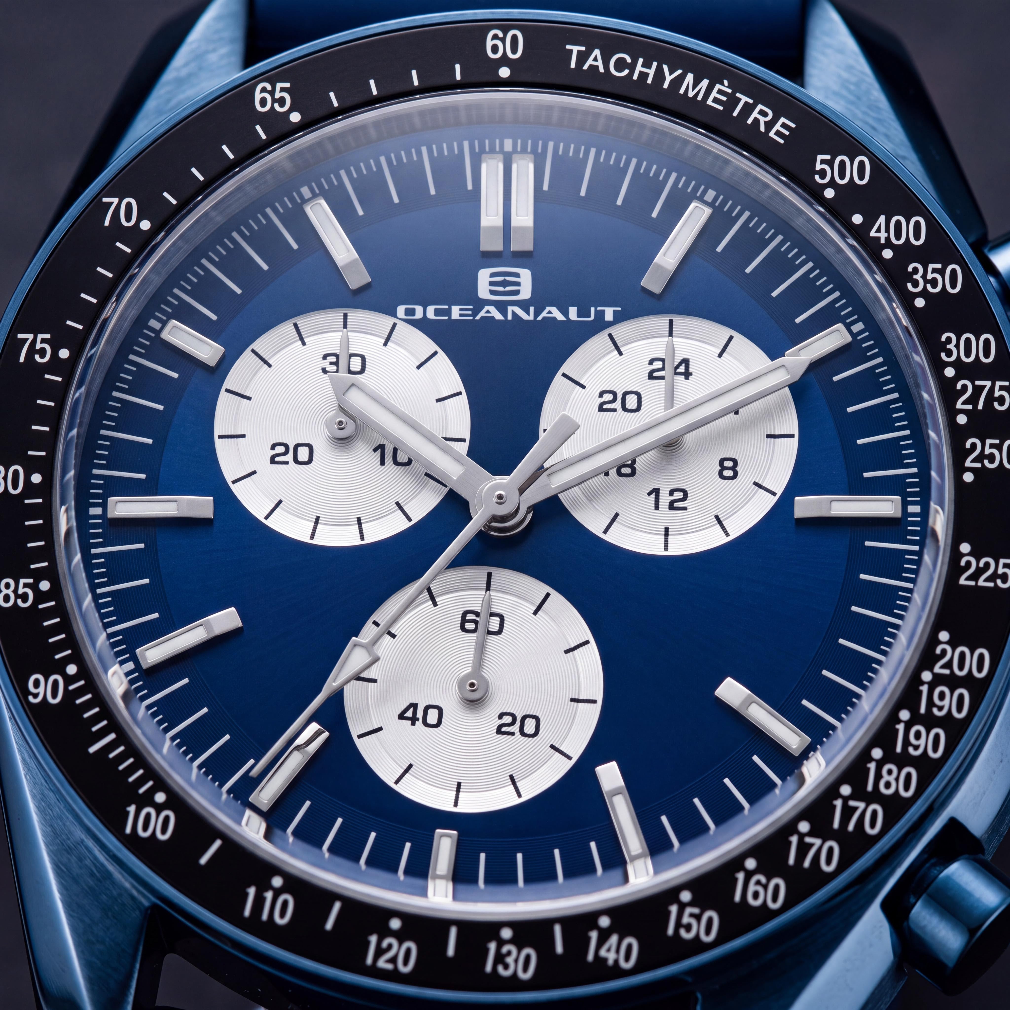 Oceanaut OC7584 Modern Men's Chronograph Watch with Blue Dial, Plastic Case, Leather Strap & 5 ATM Water Resistance, Photo 2