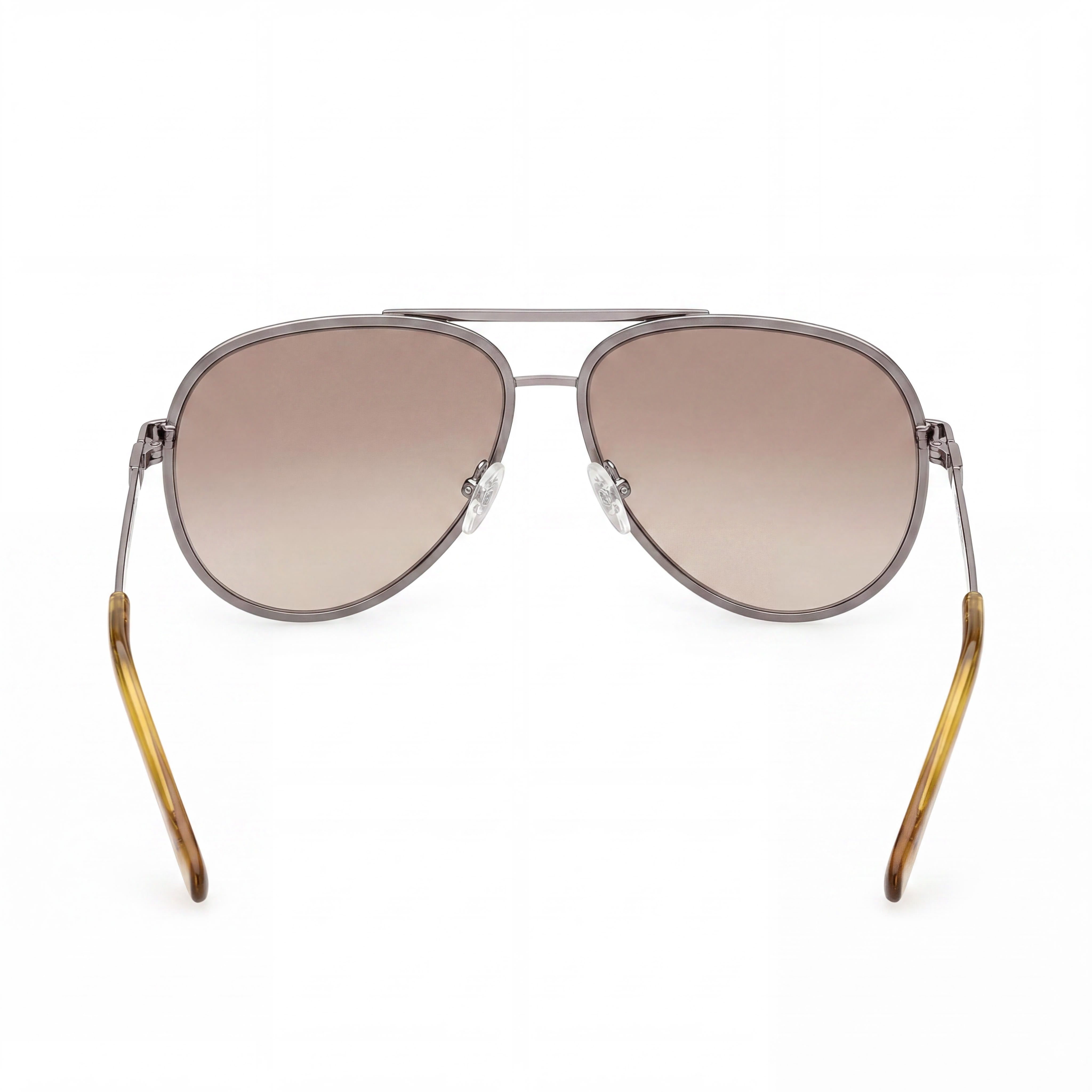 Gafas de sol de aviador GUESS para mujer con montura metálica a rayas, Gunmetal satinado brillante, Lentes marrones degradadas, 61-14-145, Photo 4