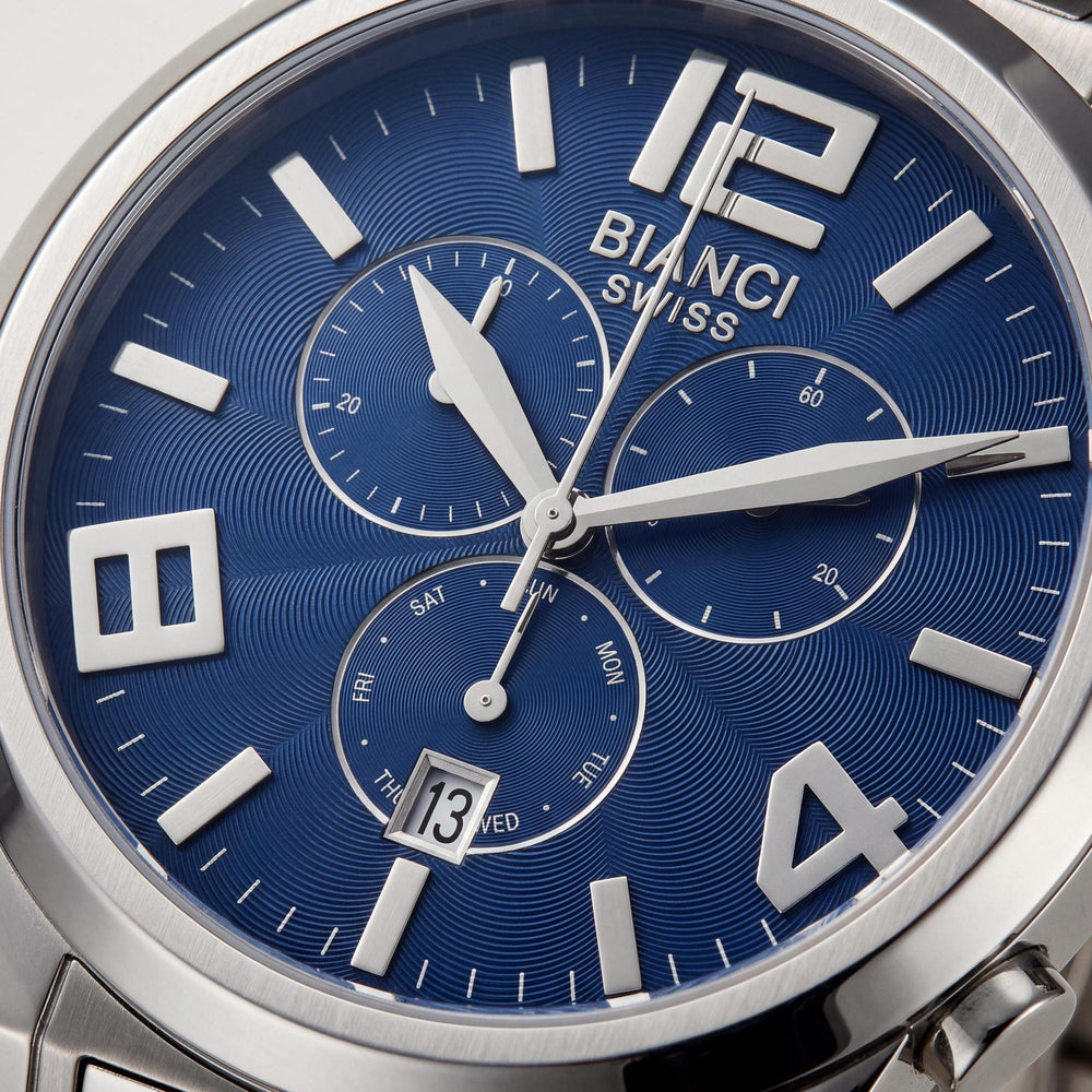 Reloj analógico Roberto Bianci para hombre, esfera azul, cuarzo suizo, acero inoxidable, zafiro resistente a arañazos, resistente al agua.