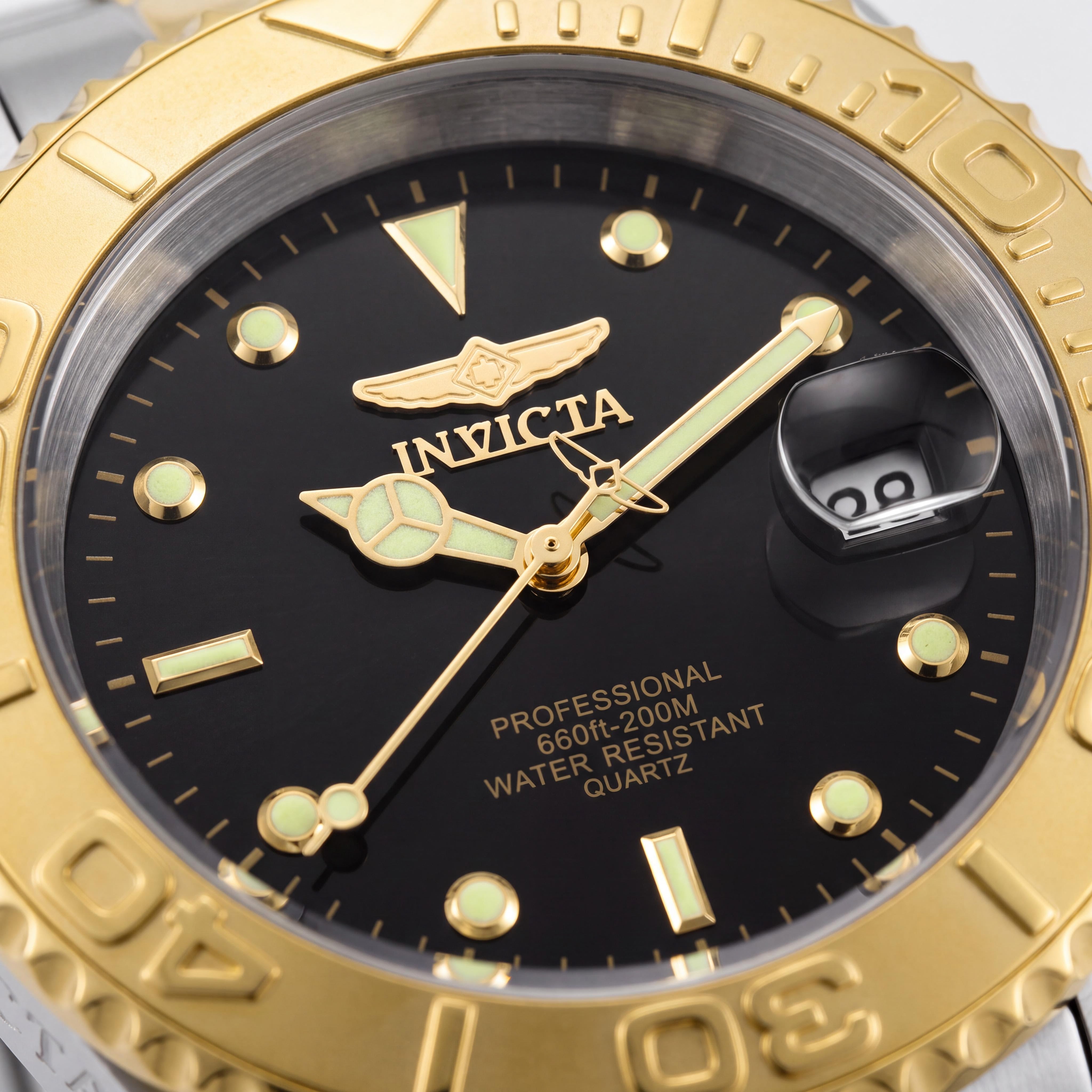 Invicta Men's 37.5mm Bracelet Watch with Two Tone Stainless Steel Case, Black Dial, Date, 200M Water Resistant, Photo 2