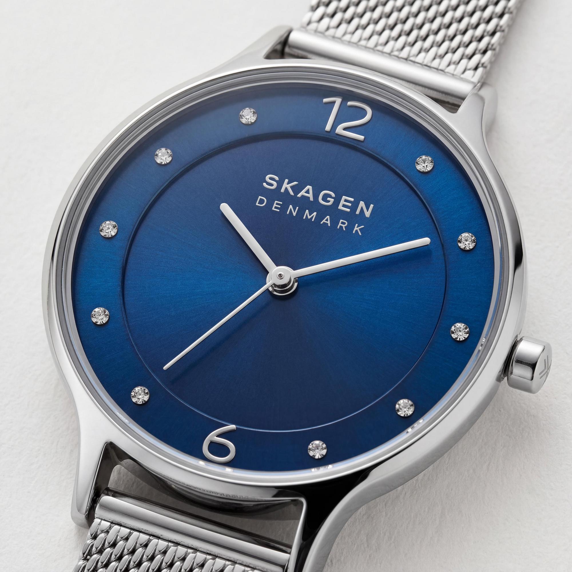 SKAGEN DENMARK Reloj analógico de cuarzo Anita Lille para mujer, de acero inoxidable, con esfera azul y malla plateada, segundero y resistente al agua hasta 30 m., Photo 2