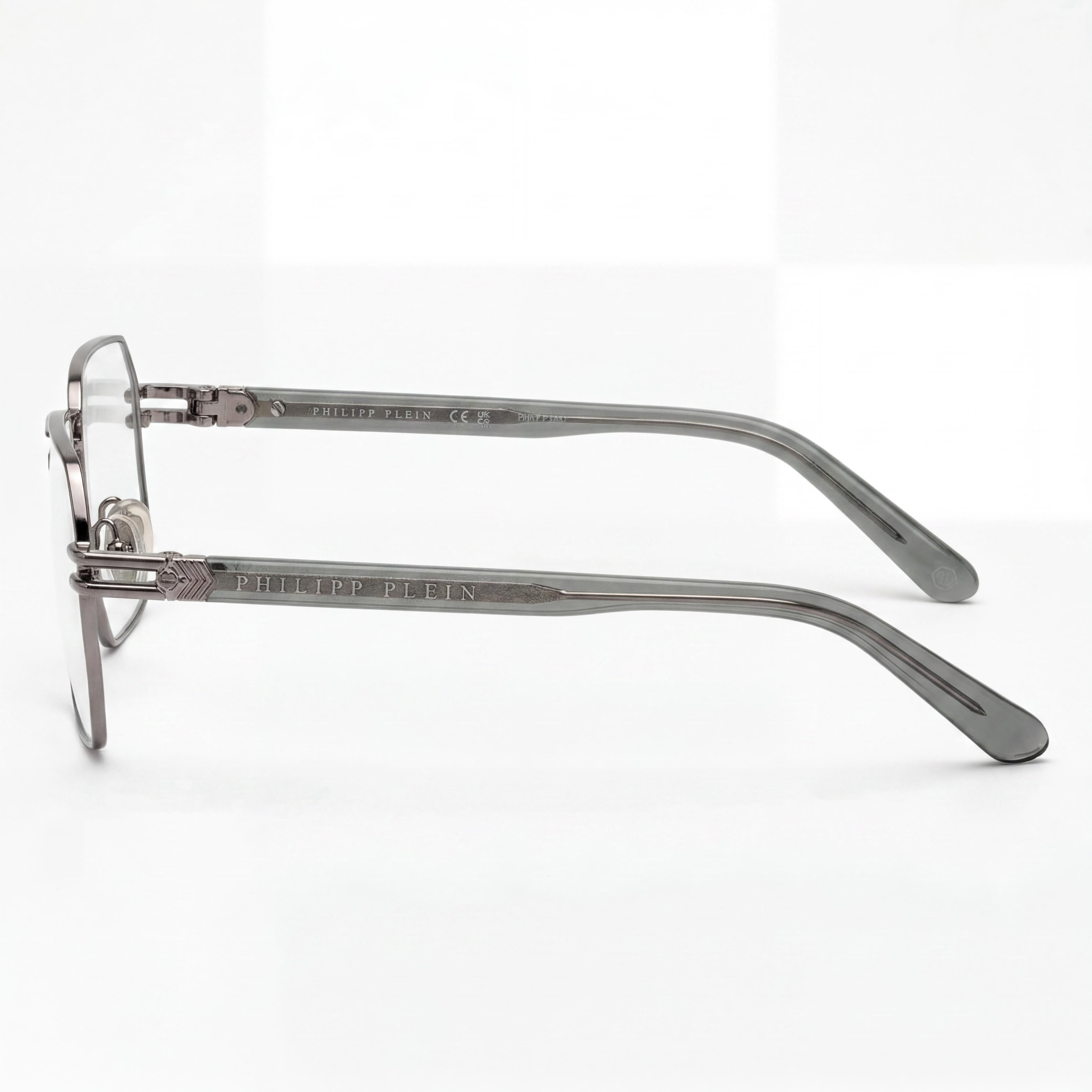 Gafas Philipp Plein Vpp114m de hombre, montura óptica de acero inoxidable con acabado rutenio brillante, 58 mm, Photo 2