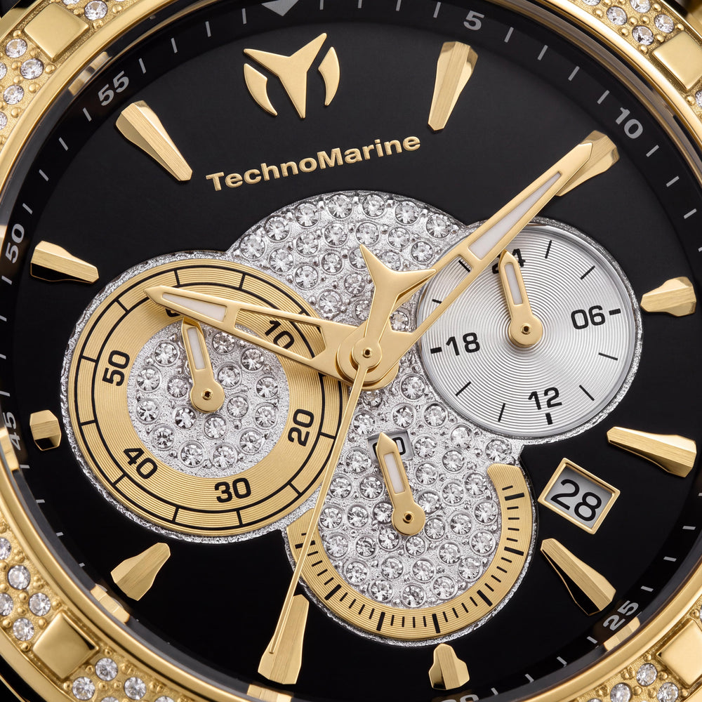 Technomarine TM-621011 Men's Japanese 45mm Black Gold-Tone Silicone Japanese Quartz Glow In The Dark Watch