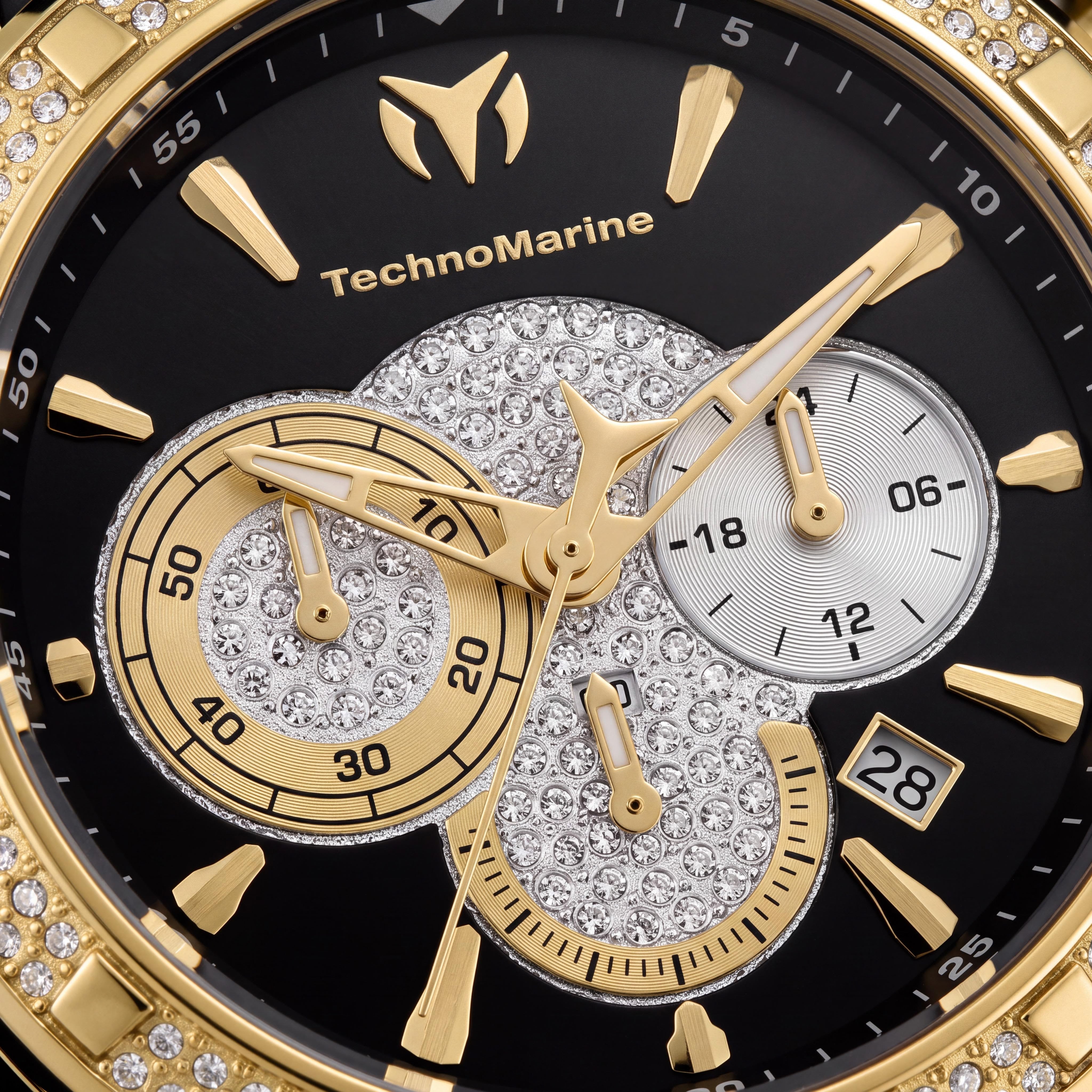 Technomarine TM-621011 Men's Japanese 45mm Black Gold-Tone Silicone Japanese Quartz Glow In The Dark Watch, Photo 2