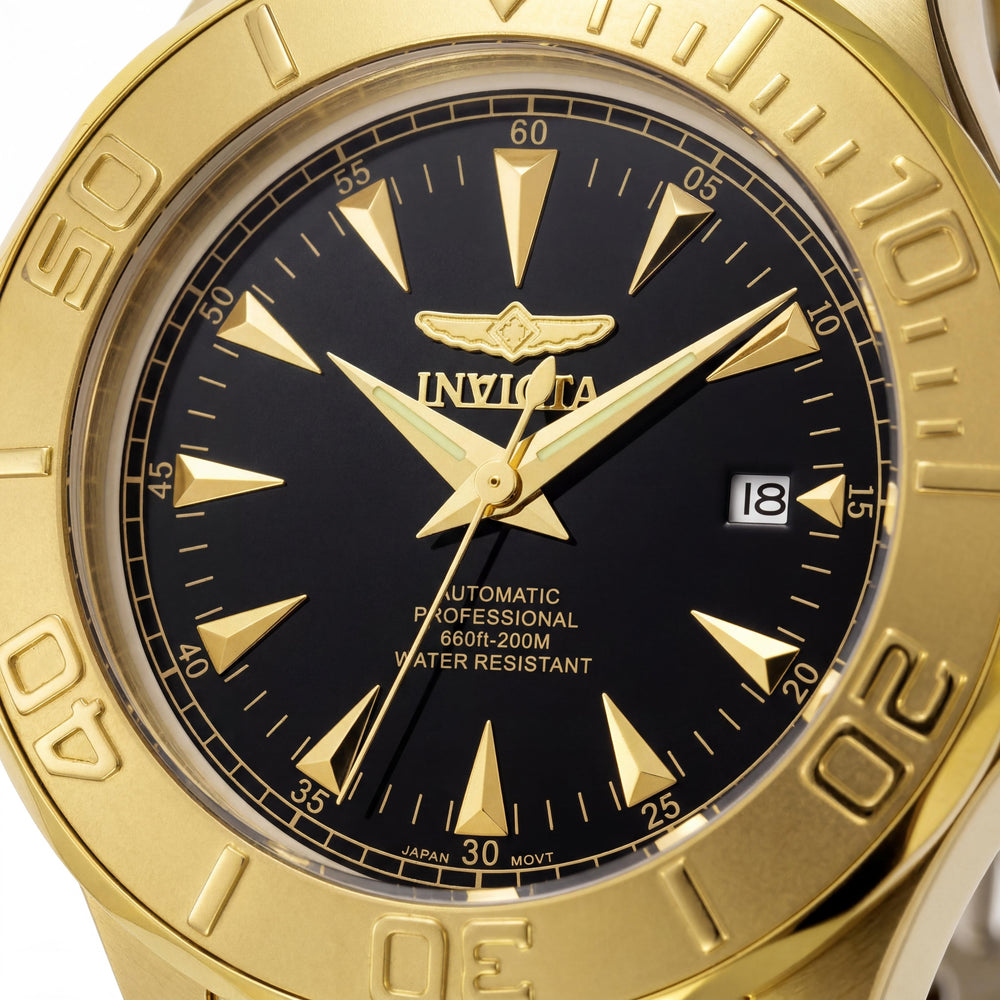 Invicta 7040 Diver Automatic Watch Black Dial Gold Tone Stainless Steel Glow In The Dark Unisex 47mm
