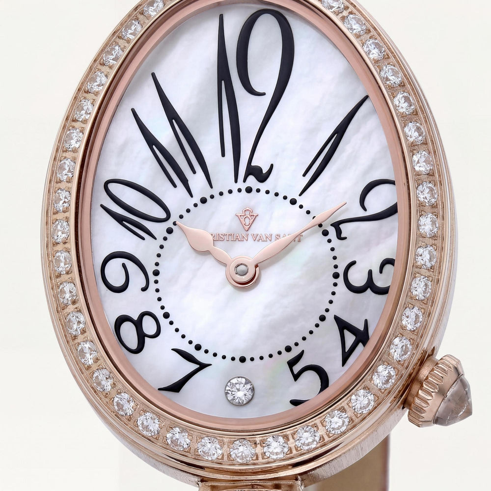 Reloj Christian Van Sant Florentine CV4295 para mujer, de acero inoxidable blanco, con esfera de nácar y cuero