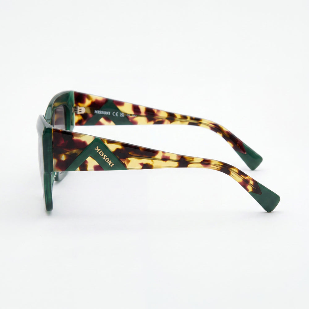 Gafas de sol Missoni de mujer, montura de acetato Havana verde estacional, lentes de poliéster verdes, 53 mm