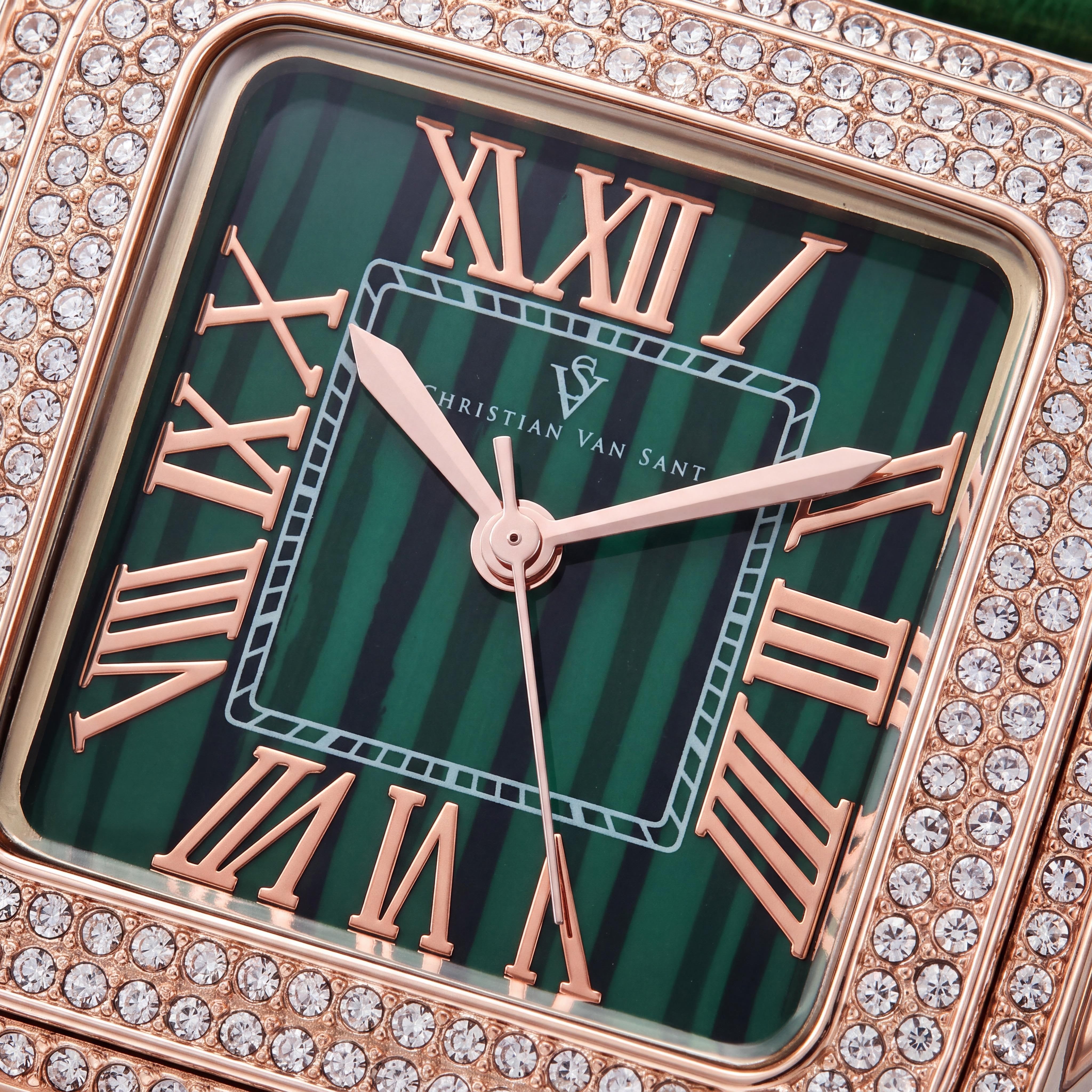 Christian Van Sant CV4424 Women's Quartz Movement Watch with Green Dial, Leather Strap, Timer, Slide-Rule, Water Resistant, 41mm, Photo 2