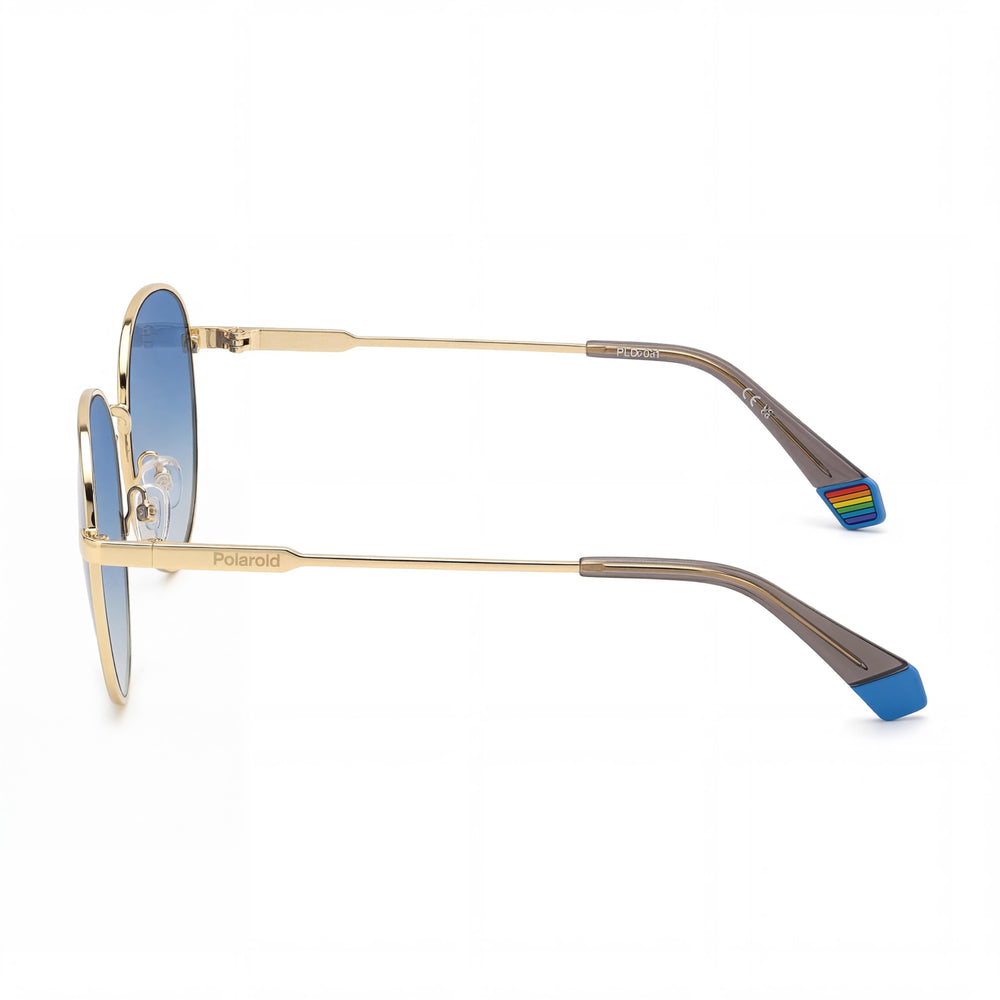 Polaroid Casual Men's Gold Blue Stainless Steel Frame Blue Shaded Polarized Sunglasses, Lens Width 56mm