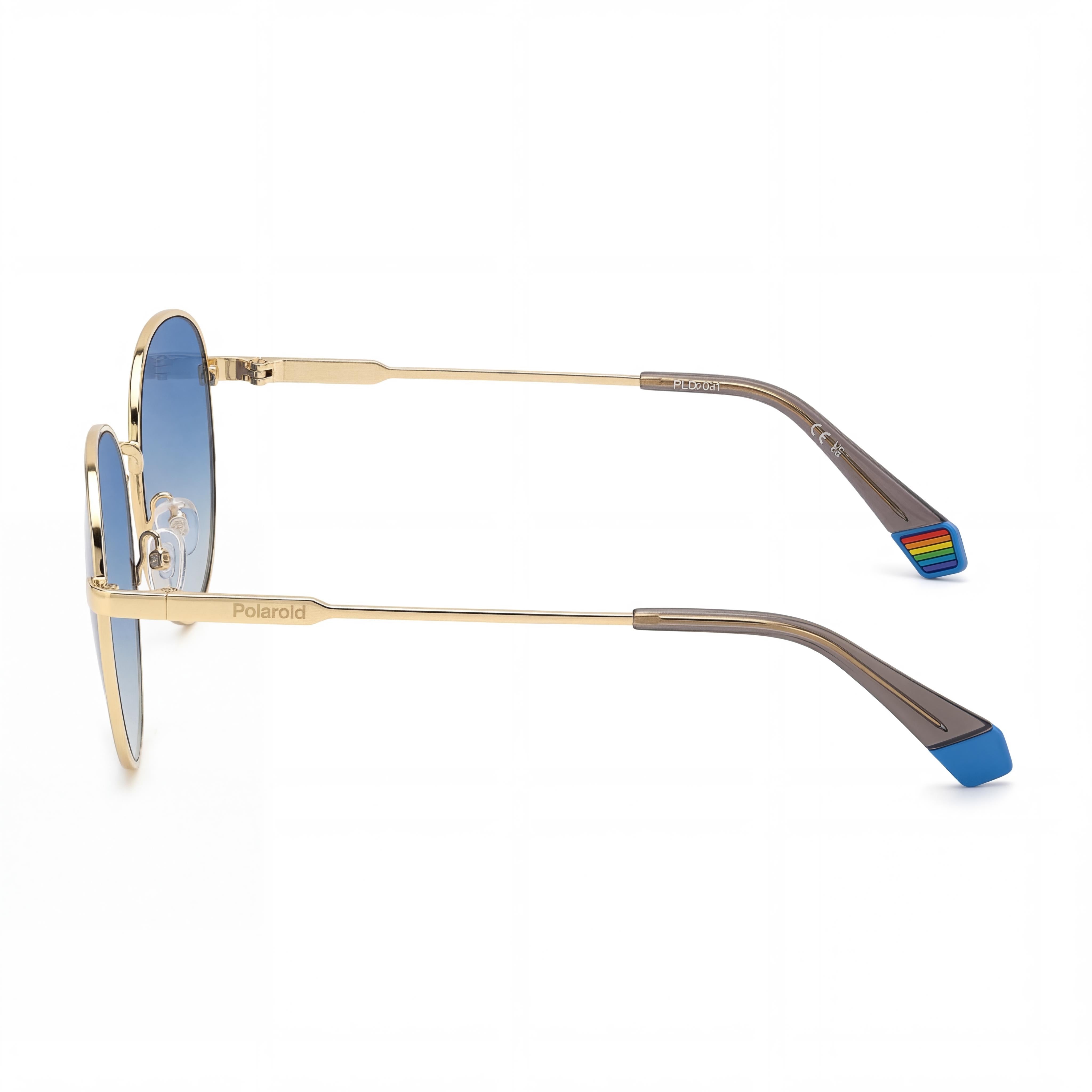 Gafas de sol polarizadas Polaroid casual para hombre, montura de acero inoxidable azul dorado, lentes azules sombreadas, ancho de lente 56 mm, Photo 3