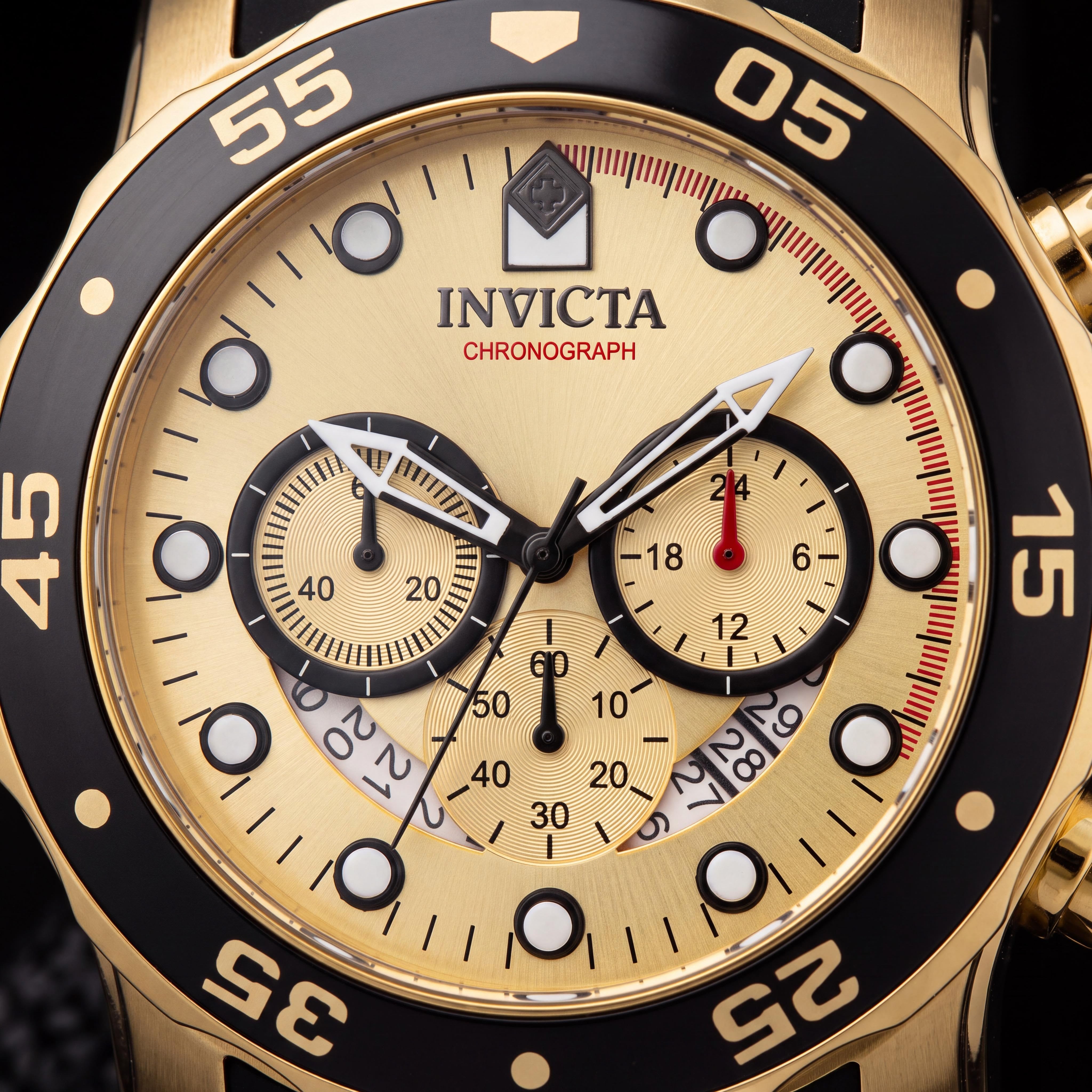Invicta Men's Diver Chronograph Quartz Watch, Black & Gold with Gold Dial, 100m Water Resistant, 49mm Case, Photo 2