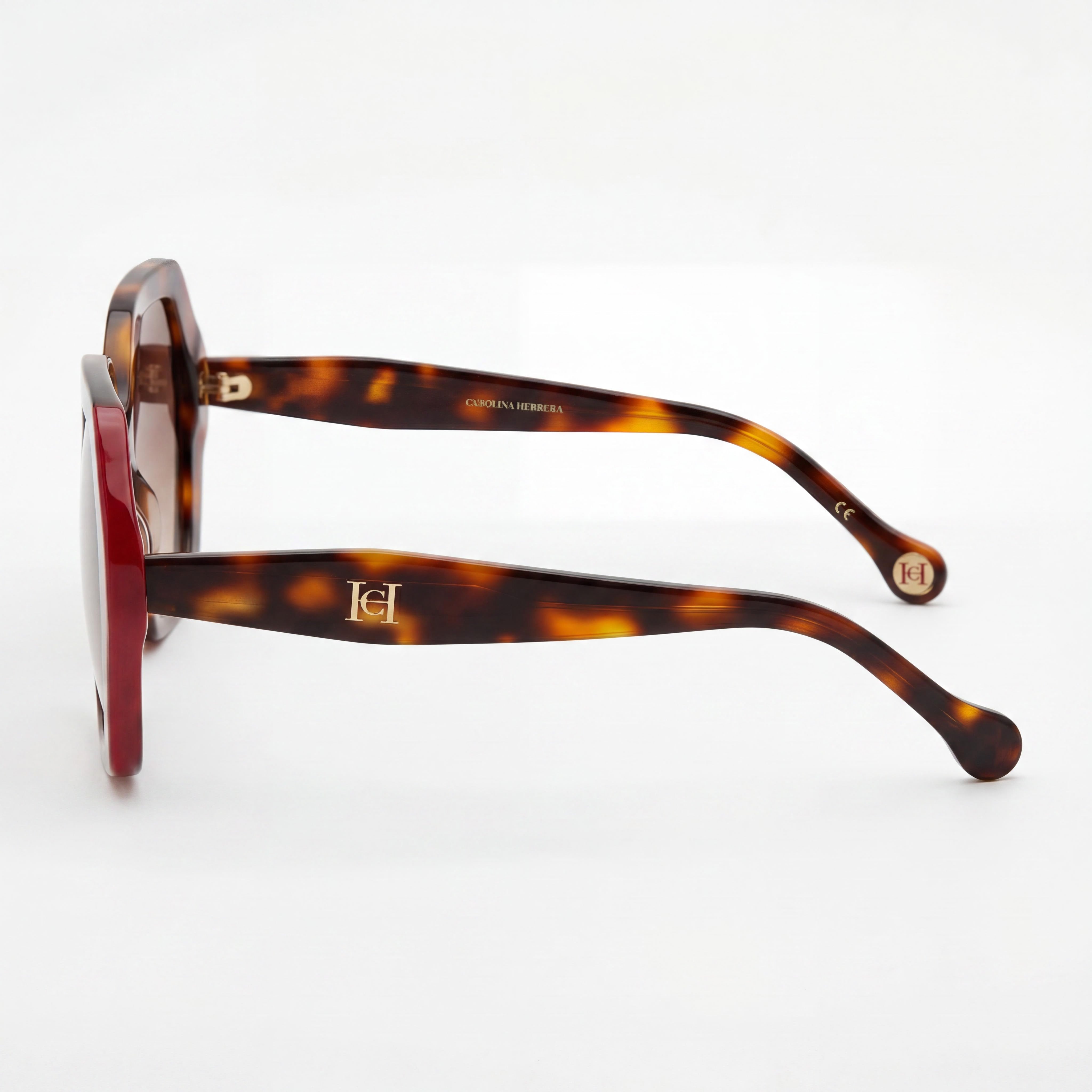 Gafas de sol unisex Carolina Herrera Essential de plástico rojo habana con cristales marrones degradados no polarizados UV 55mm, Photo 3
