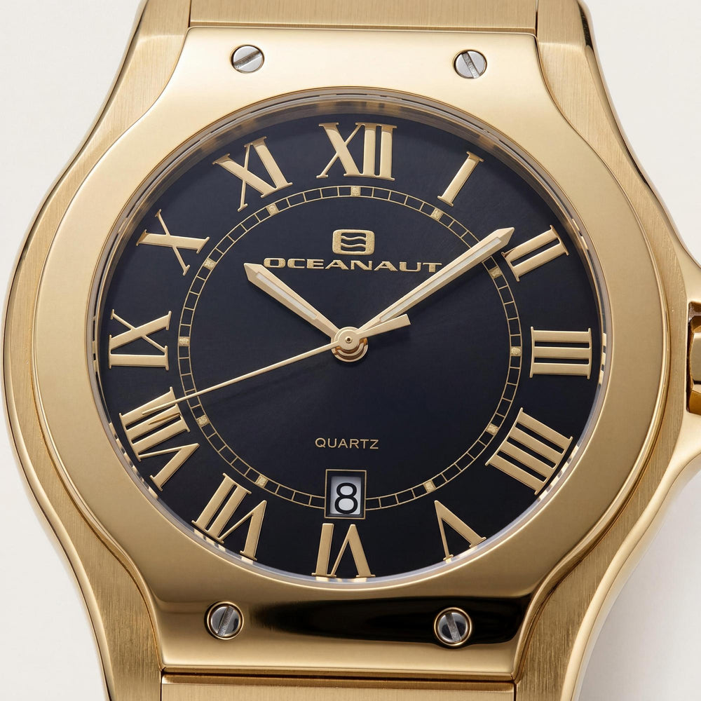 Reloj Oceanaut de cuarzo para hombre, esfera negra, acero inoxidable, resistente al agua y cristal mineral resistente a arañazos.