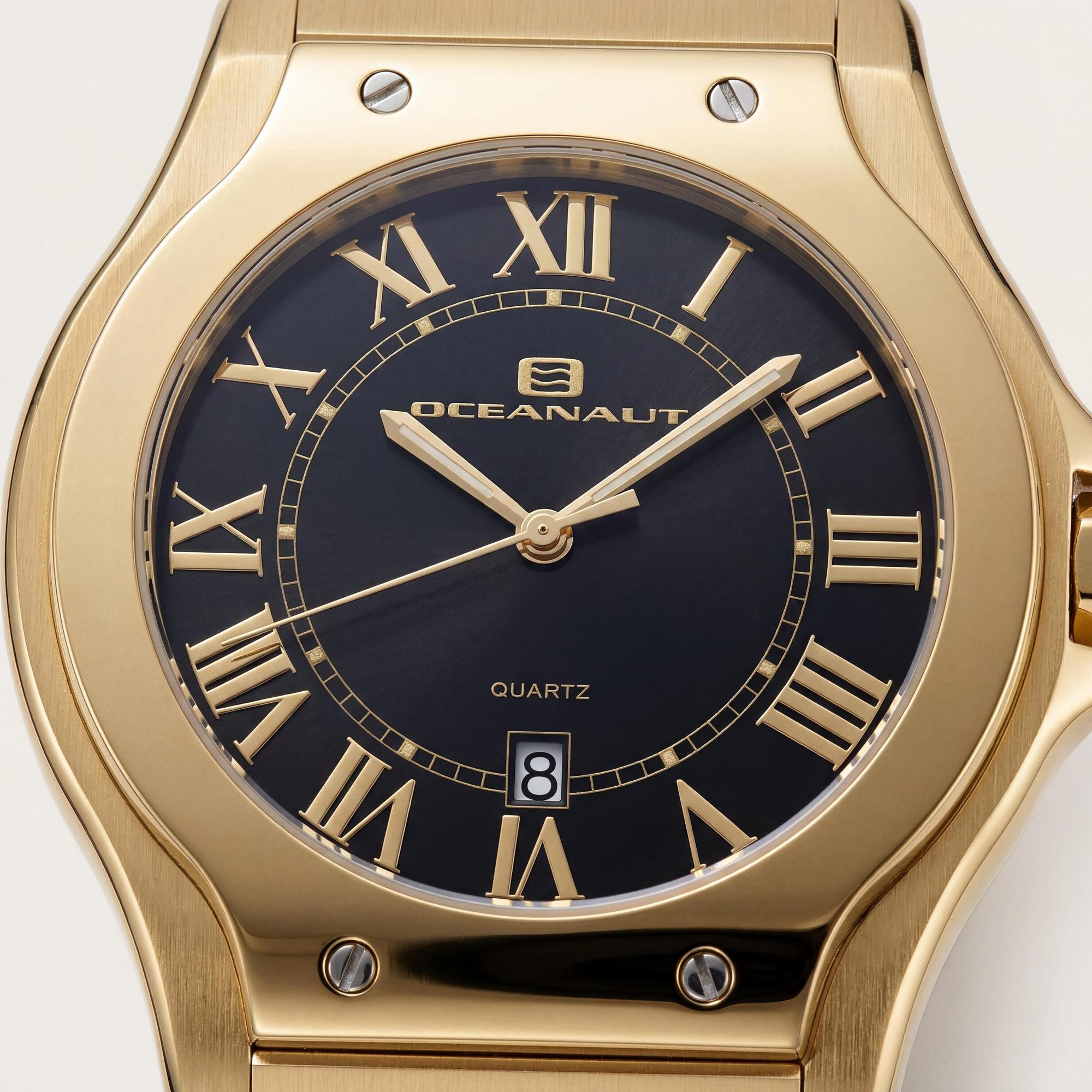Reloj Oceanaut de cuarzo para hombre, esfera negra, acero inoxidable, resistente al agua y cristal mineral resistente a arañazos., Photo 2