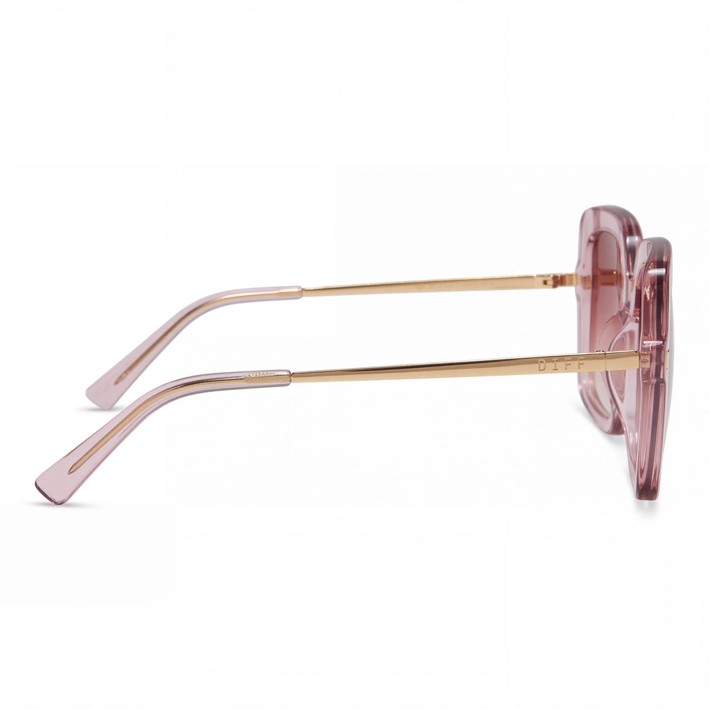 DIFF Women's Square Light Pink Crystal Dusk Gradient Sunglasses, Hand Sanded Acetate & Stainless Steel, UV Protection, 54mm