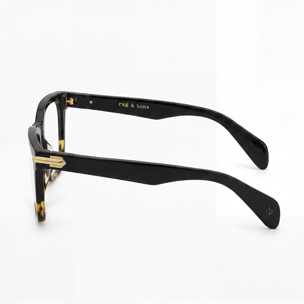Montura de gafas Rag & Bone Rnb 3015 para mujer de acetato negro con lentes transparentes, ancho de lente 52 mm, puente 17 mm, patilla 140 mm