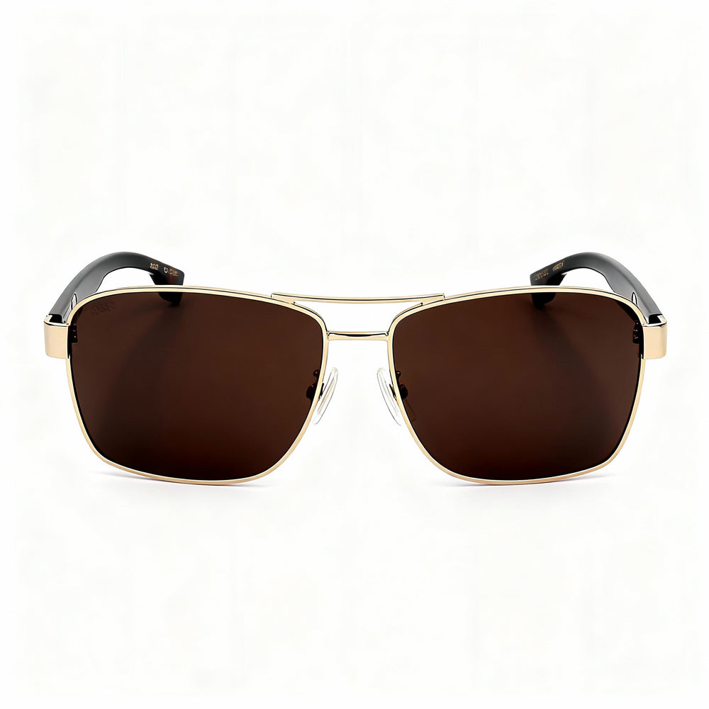 Gafas de sol polarizadas Hugo Boss 1559/O/S para hombre con montura metálica dorada y marrón, lentes marrones, 60-15-140 mm
