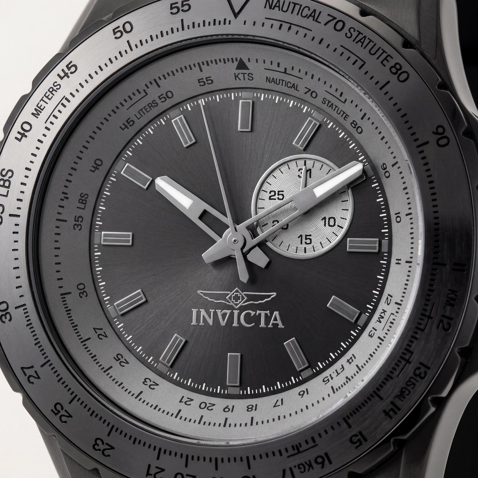 Invicta Aviator 49728 Men's Quartz Watch with 50mm Stainless Steel Case, Black Dial & Silicone Strap, Photo 2