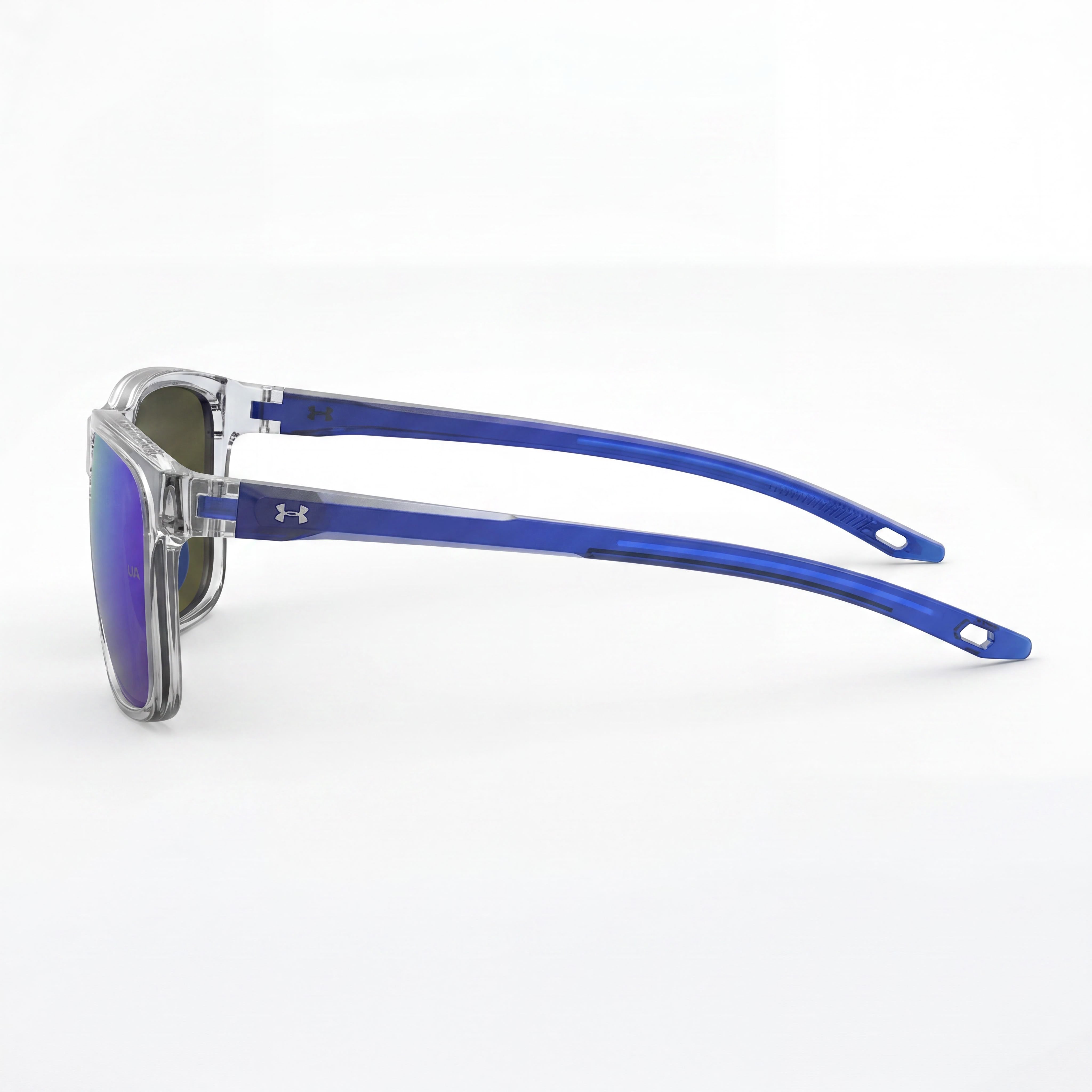 Under Armour Ua Hustle Jr. Unisex Rectangular Polyamide Crystal Clear Blue Multilayer Mirrored UV Non-Polarized 56mm, Photo 3