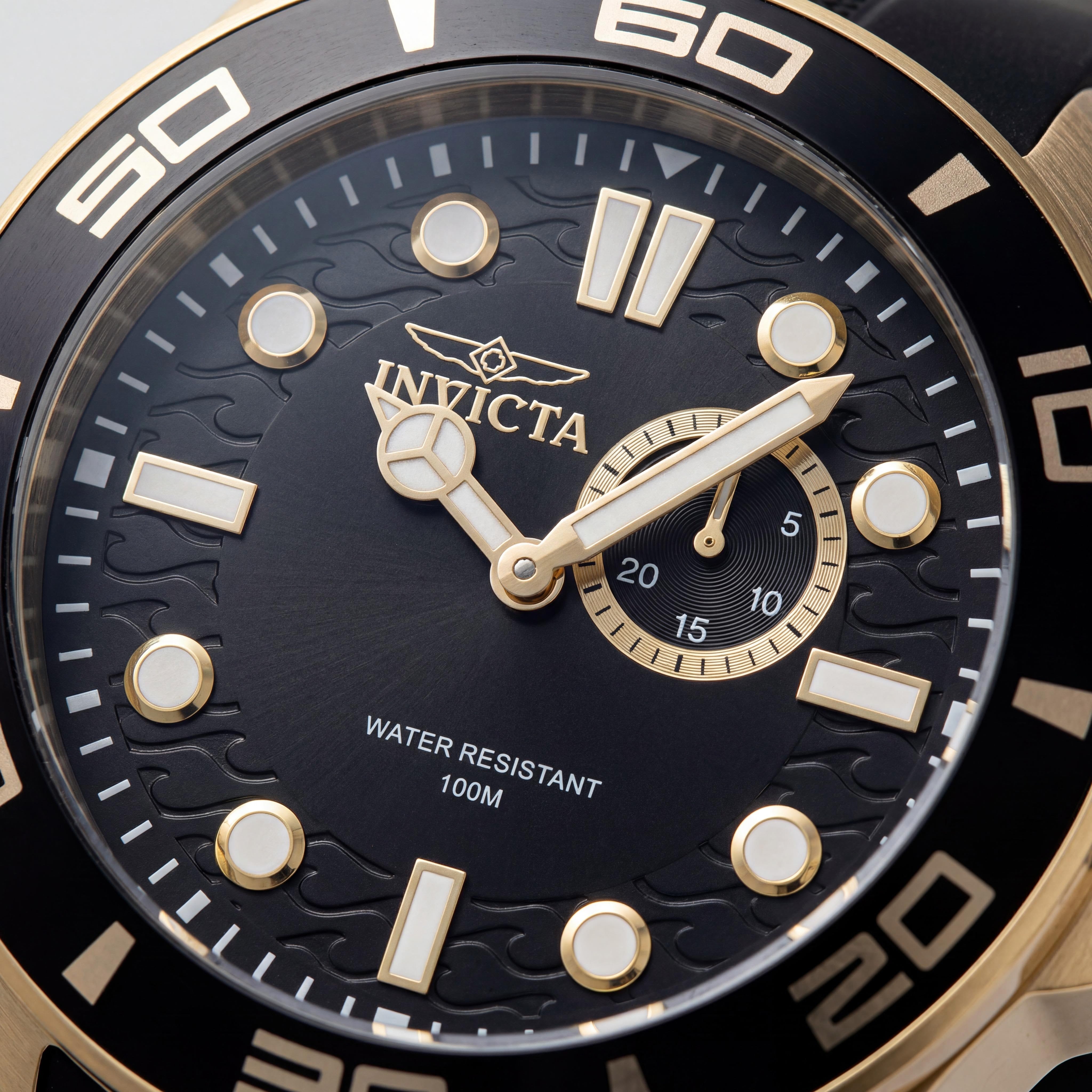 Invicta Pro Diver 49269 Reloj de cuarzo unisex de acero inoxidable dorado con esfera negra y correa de silicona de 50 mm, Photo 2